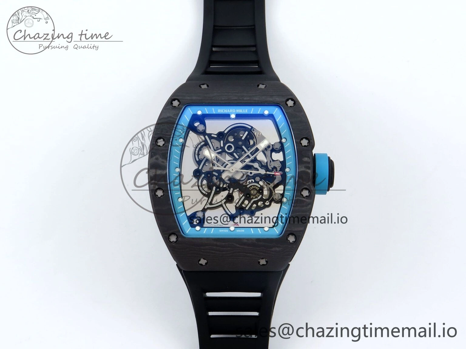 RM055 NTPT UOKF 1:1 Best Edition Blue Inner Bezel Black Crown on Black Rubber Strap RMUL2 Super Clone