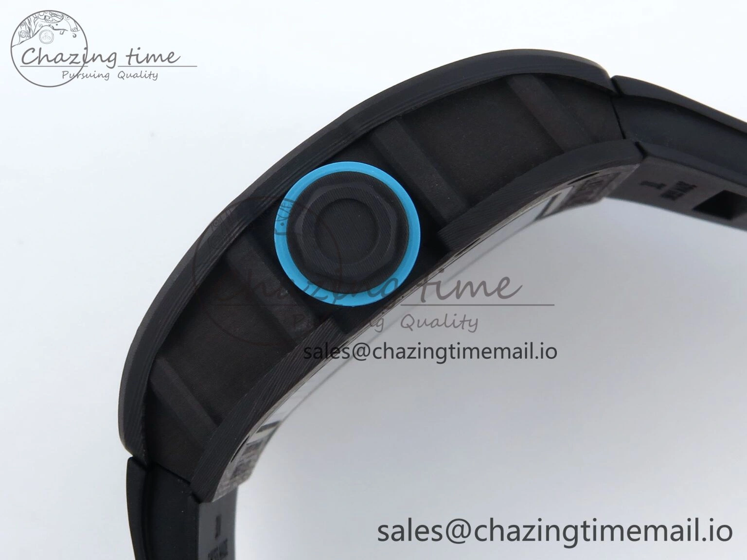 RM055 NTPT UOKF 1:1 Best Edition Blue Inner Bezel Black Crown on Black Rubber Strap RMUL2 Super Clone