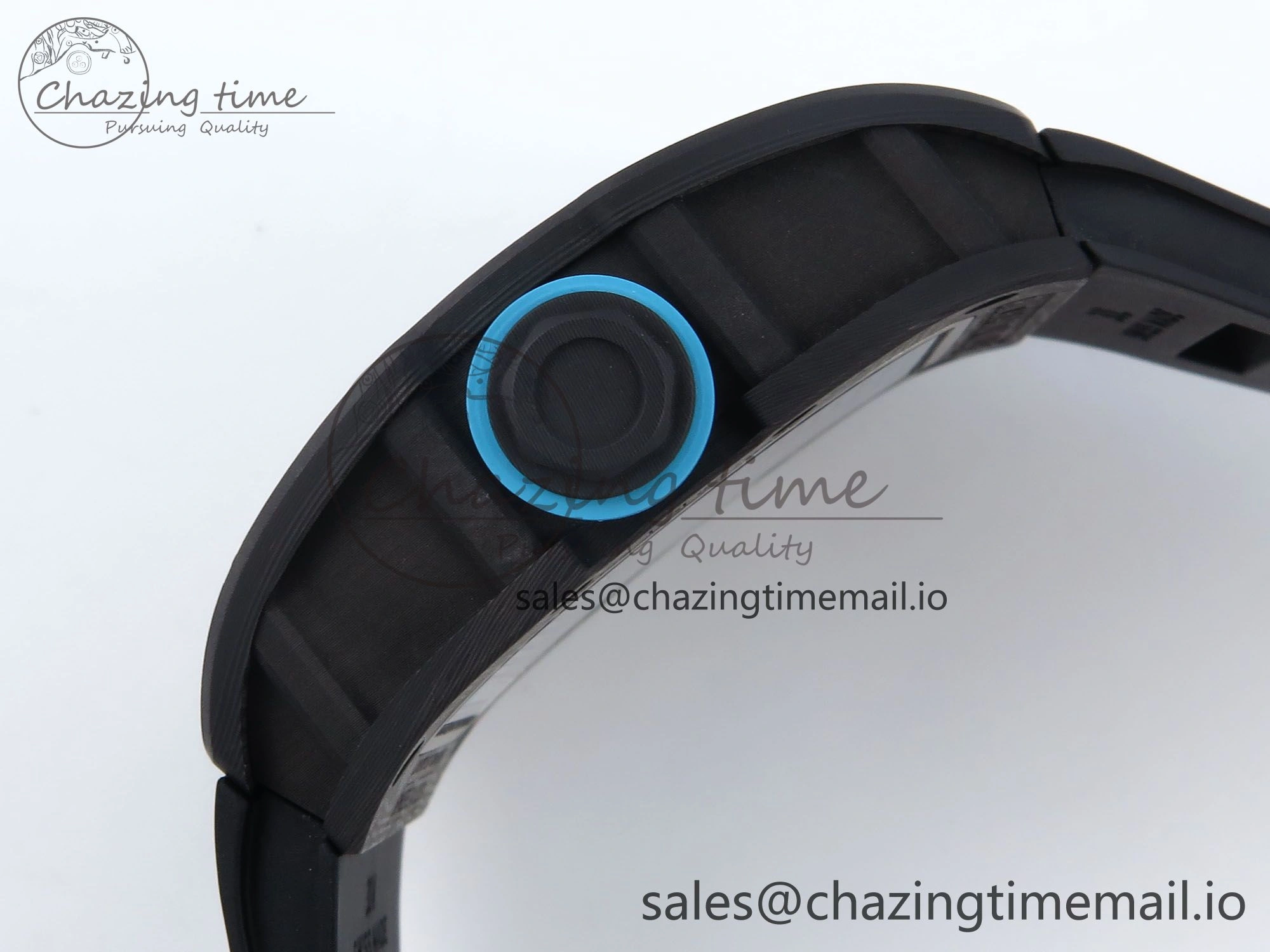 RM055 NTPT UOKF 1:1 Best Edition Blue Inner Bezel Black Crown on Black Rubber Strap RMUL2 Super Clone