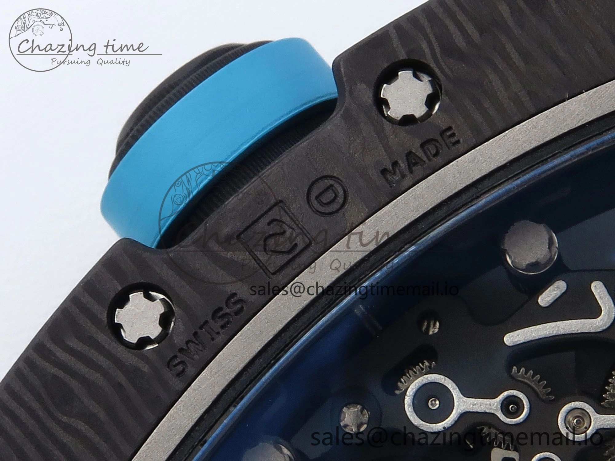 RM055 NTPT UOKF 1:1 Best Edition Blue Inner Bezel Black Crown on Black Rubber Strap RMUL2 Super Clone