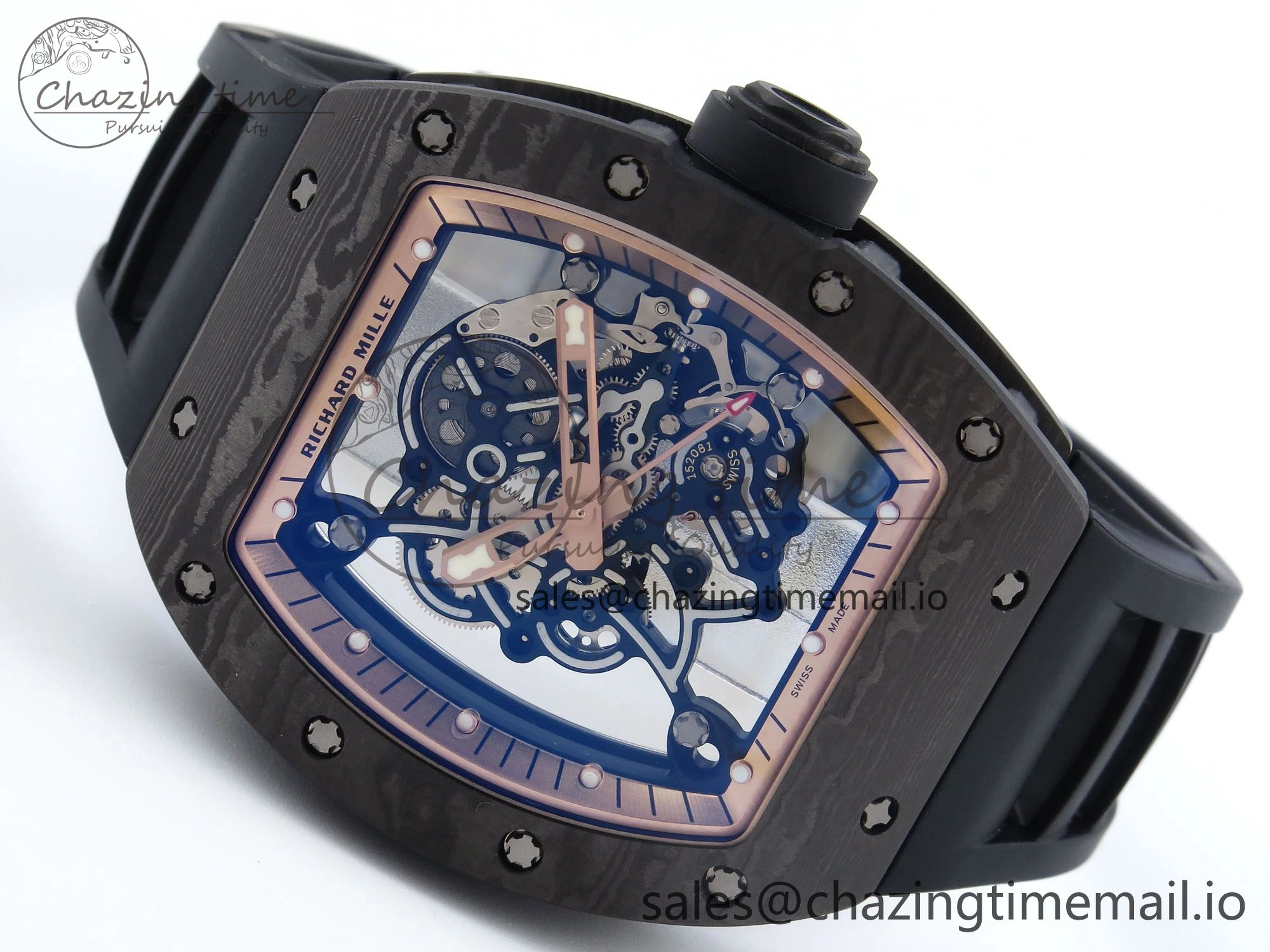 RM055 NTPT UOKF 1:1 Best Edition RG Inner Bezel Black Crown on Black Rubber Strap RMUL2 Super Clone
