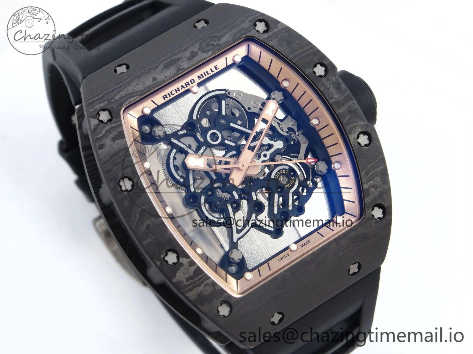 RM055 NTPT UOKF 1:1 Best Edition RG Inner Bezel Black Crown on Black Rubber Strap RMUL2 Super Clone
