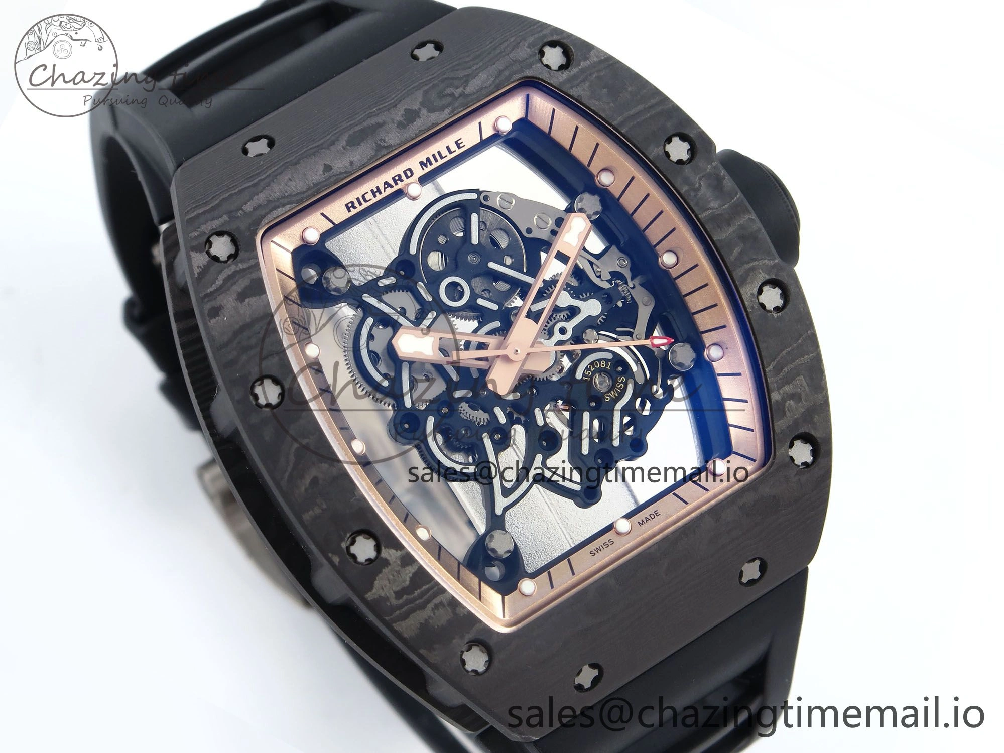 RM055 NTPT UOKF 1:1 Best Edition RG Inner Bezel Black Crown on Black Rubber Strap RMUL2 Super Clone