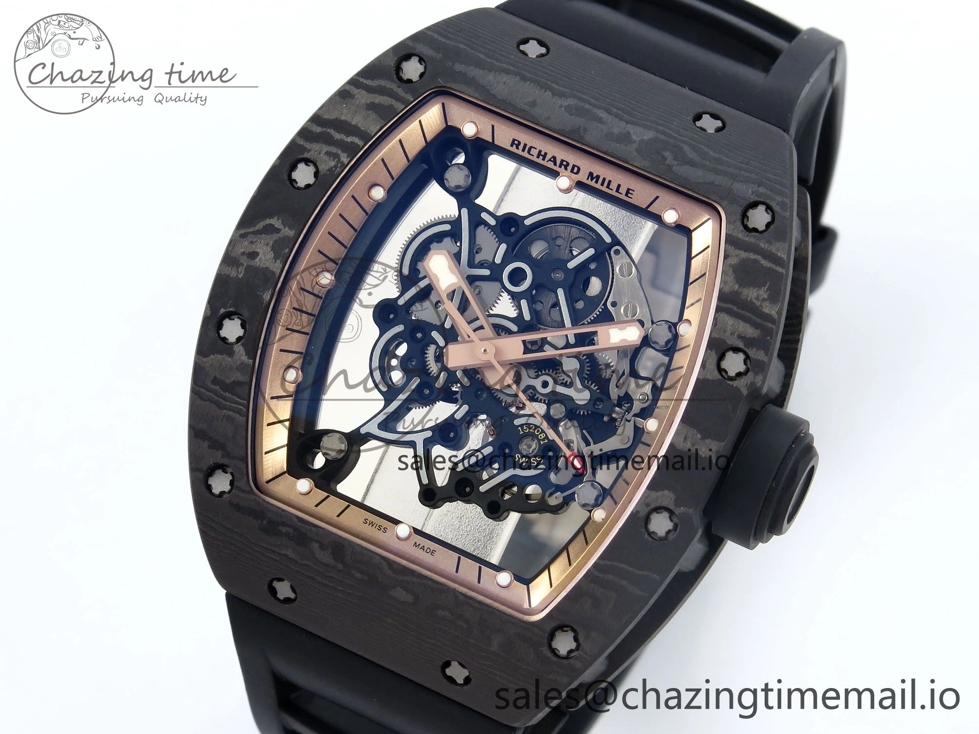 RM055 NTPT UOKF 1:1 Best Edition RG Inner Bezel Black Crown on Black Rubber Strap RMUL2 Super Clone