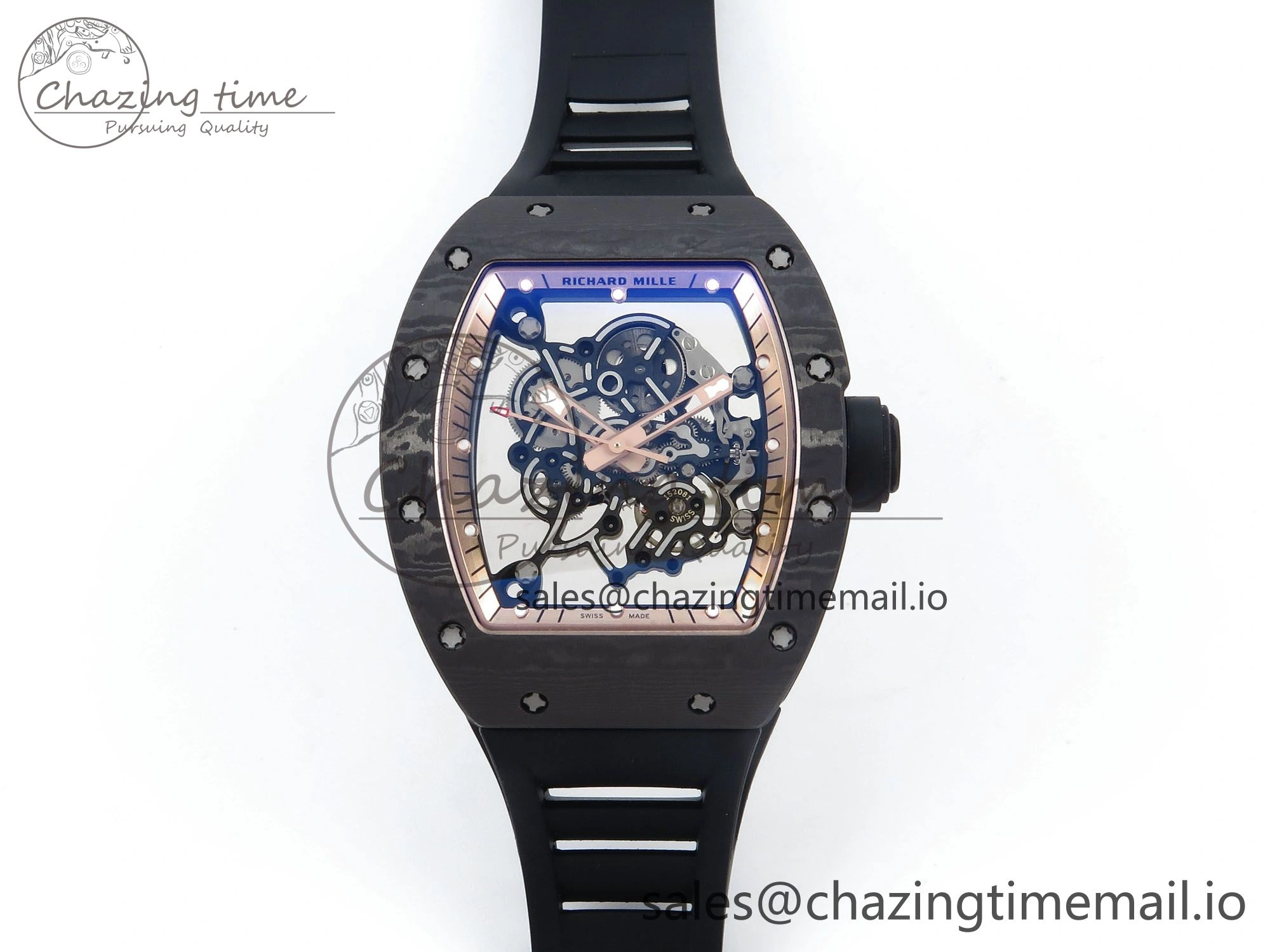 RM055 NTPT UOKF 1:1 Best Edition RG Inner Bezel Black Crown on Black Rubber Strap RMUL2 Super Clone
