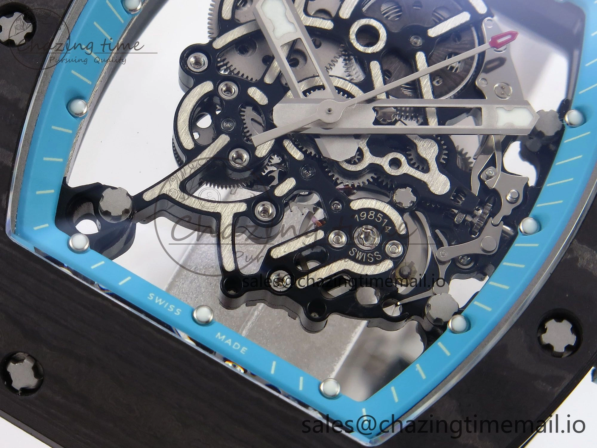 RM055 NTPT YSF 1:1 Best Edition Blue Bezel Blue Crown on White Rubber Strap RMUL2 Super Clone