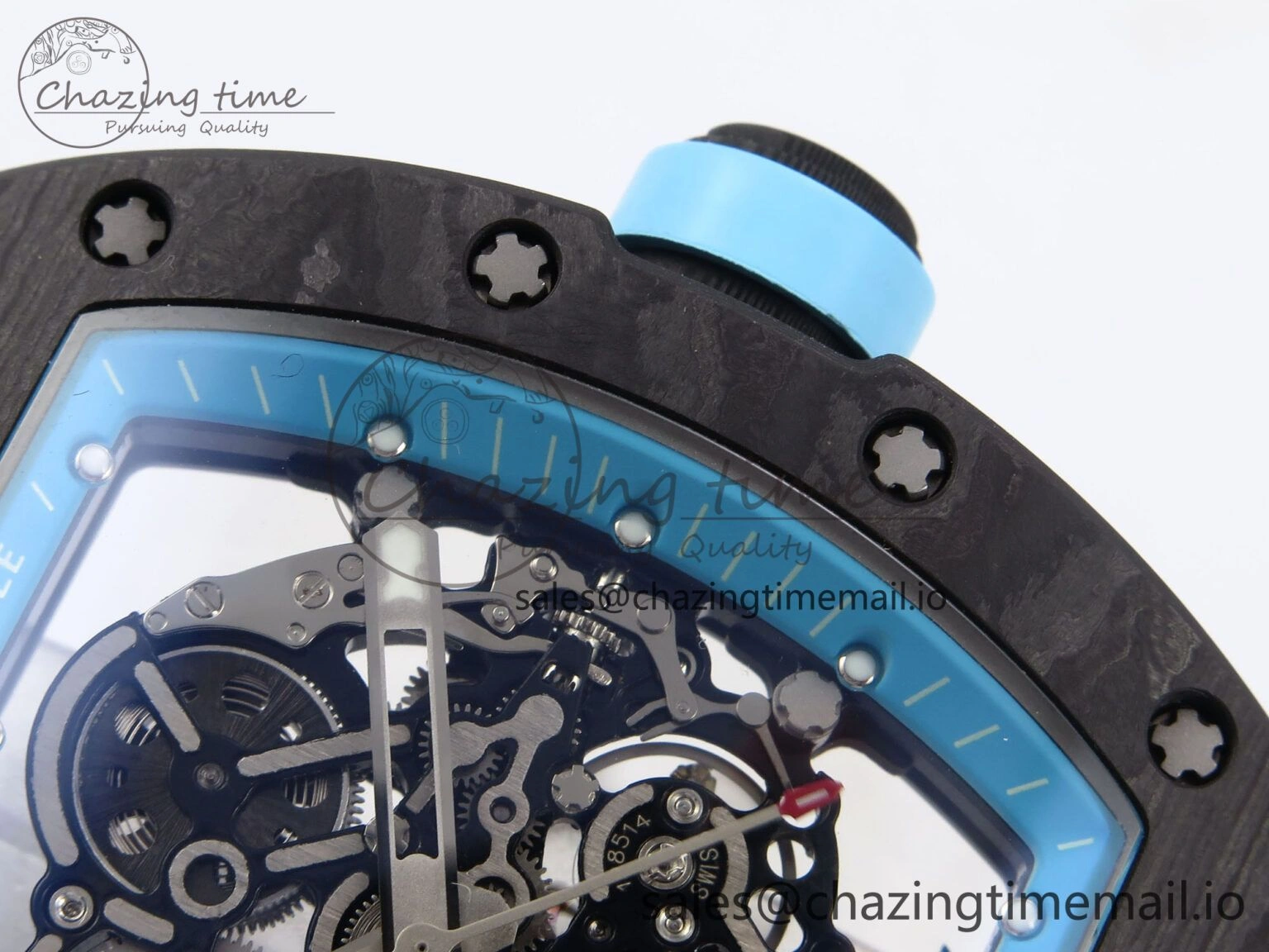 RM055 NTPT YSF 1:1 Best Edition Blue Bezel Blue Crown on White Rubber Strap RMUL2 Super Clone