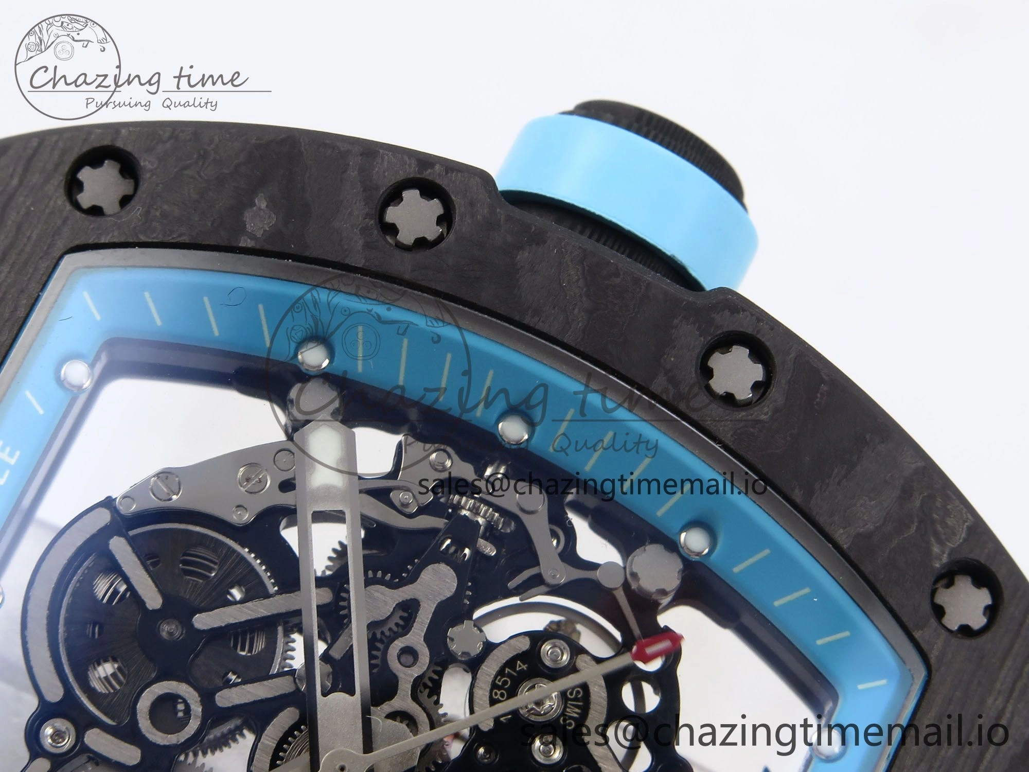 RM055 NTPT YSF 1:1 Best Edition Blue Bezel Blue Crown on White Rubber Strap RMUL2 Super Clone