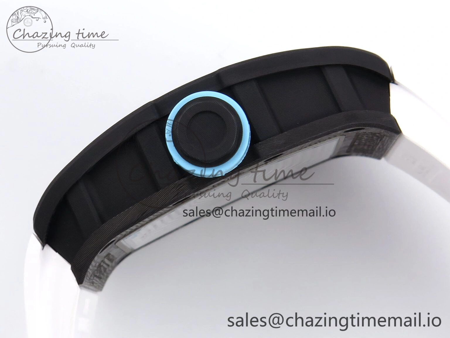 RM055 NTPT YSF 1:1 Best Edition Blue Bezel Blue Crown on White Rubber Strap RMUL2 Super Clone