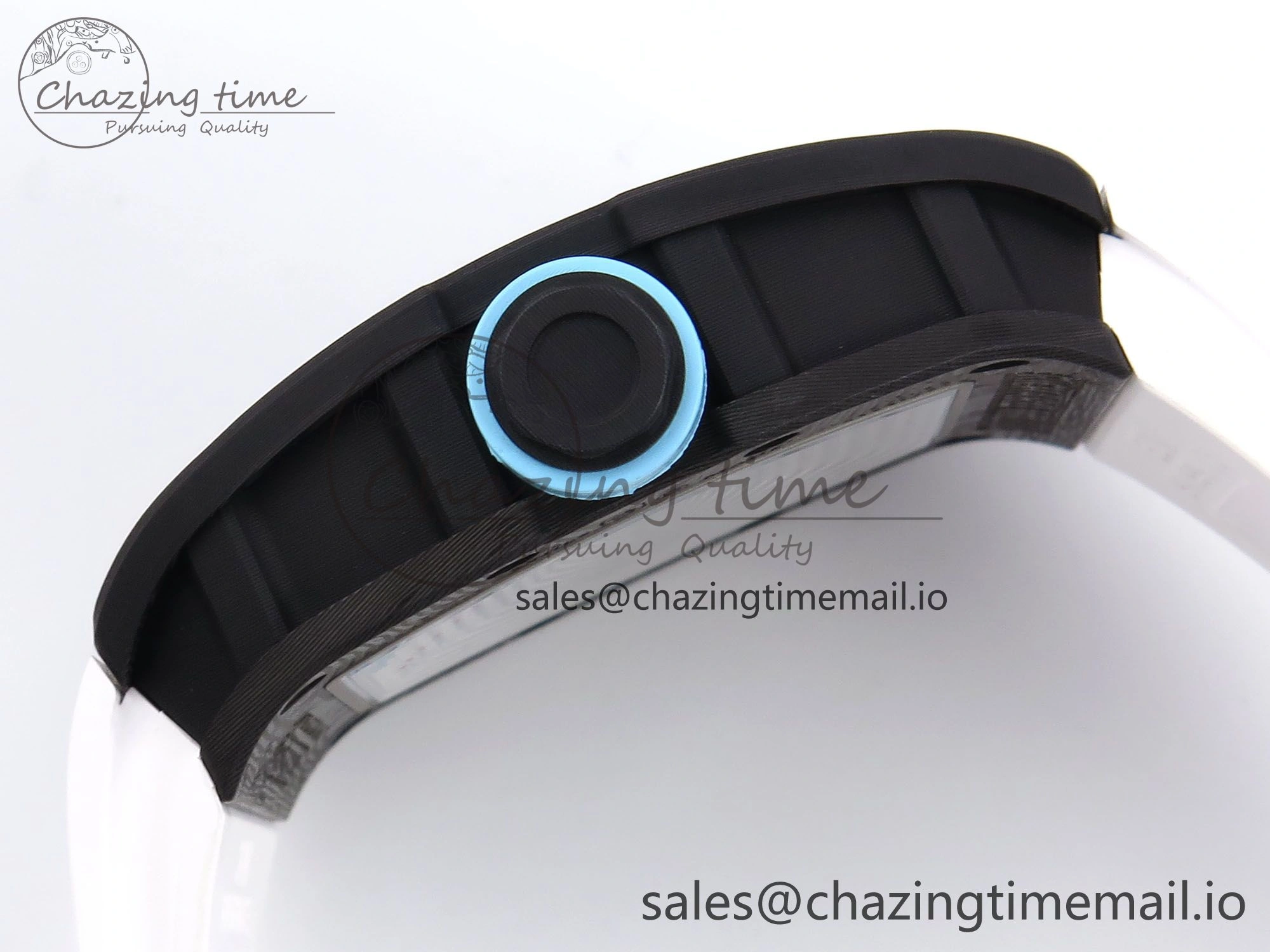 RM055 NTPT YSF 1:1 Best Edition Blue Bezel Blue Crown on White Rubber Strap RMUL2 Super Clone