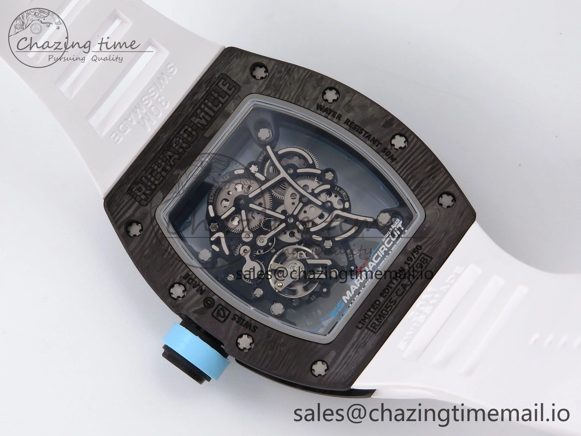RM055 NTPT YSF 1:1 Best Edition Blue Bezel Blue Crown on White Rubber Strap RMUL2 Super Clone