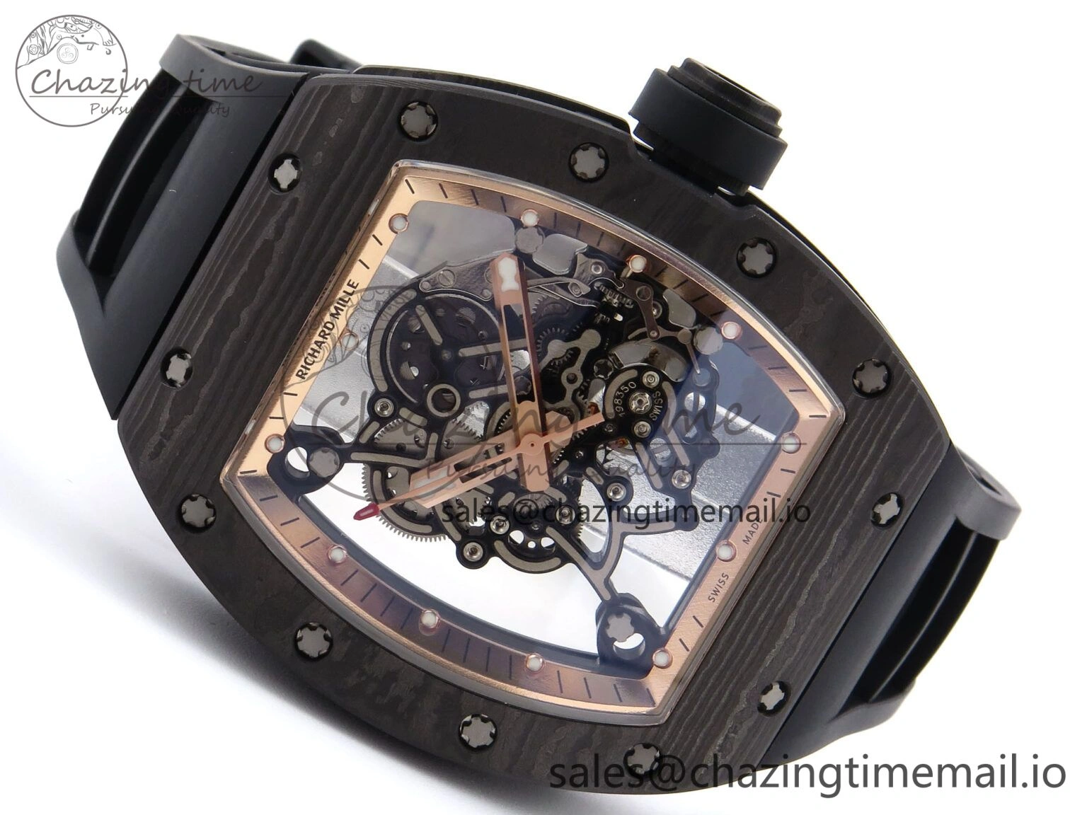 RM055 NTPT YSF 1:1 Best Edition RG Bezel Black Crown on Black Rubber Strap RMUL2 Super Clone