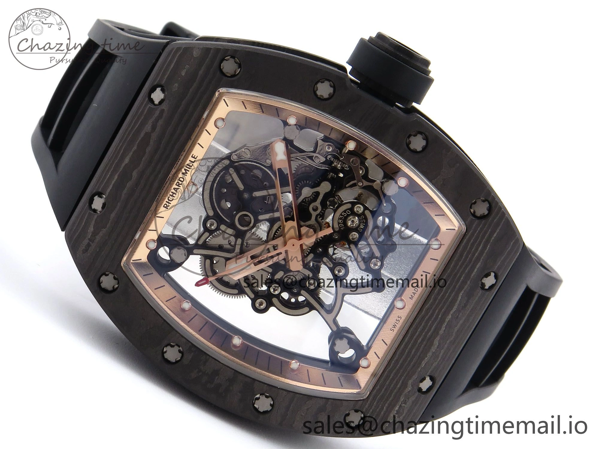 RM055 NTPT YSF 1:1 Best Edition RG Bezel Black Crown on Black Rubber Strap RMUL2 Super Clone