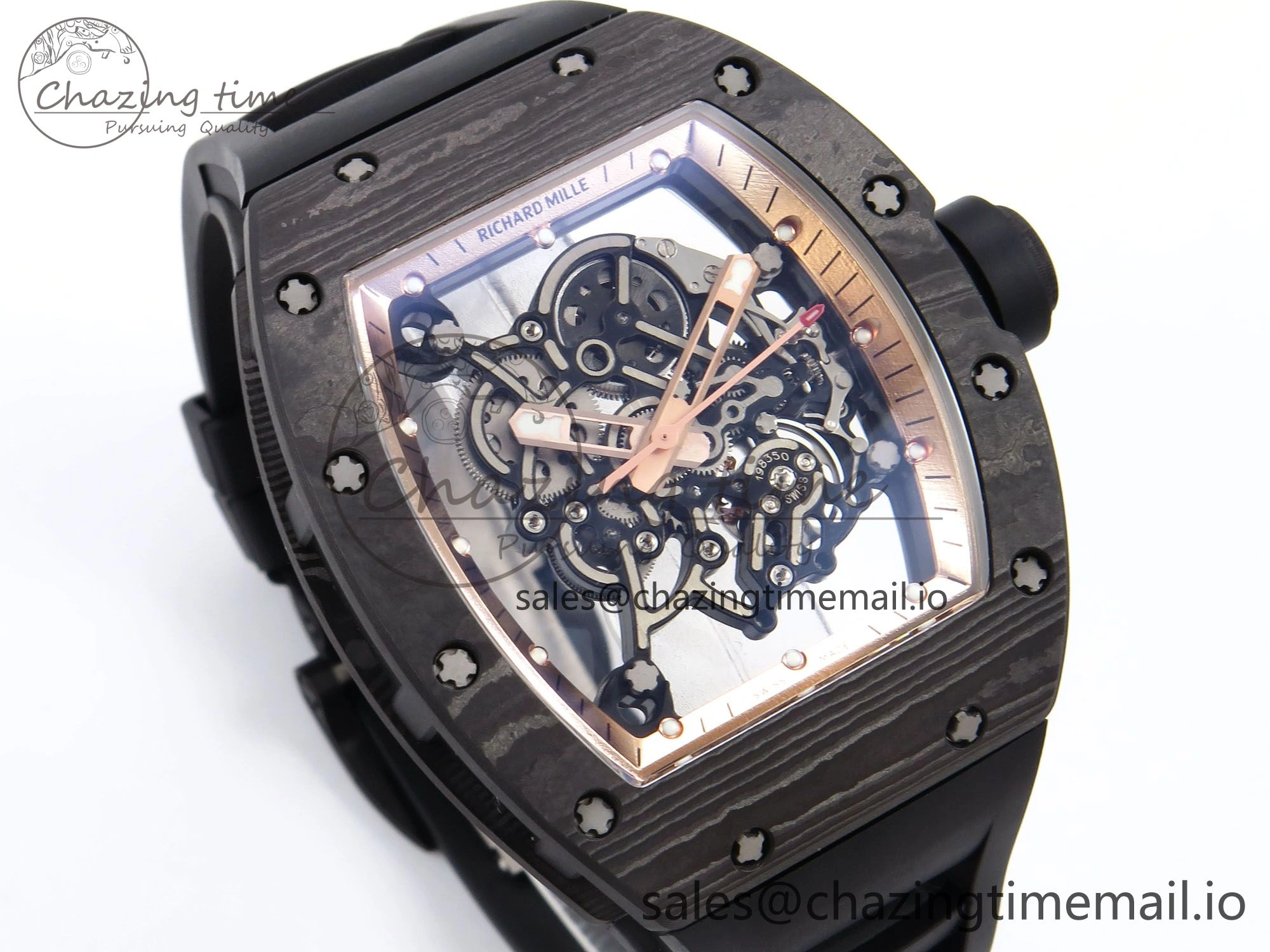 RM055 NTPT YSF 1:1 Best Edition RG Bezel Black Crown on Black Rubber Strap RMUL2 Super Clone