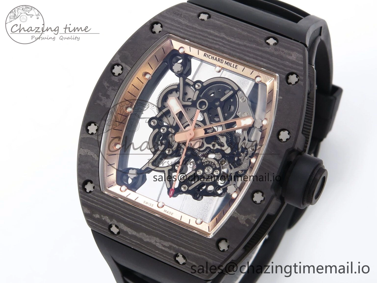 RM055 NTPT YSF 1:1 Best Edition RG Bezel Black Crown on Black Rubber Strap RMUL2 Super Clone