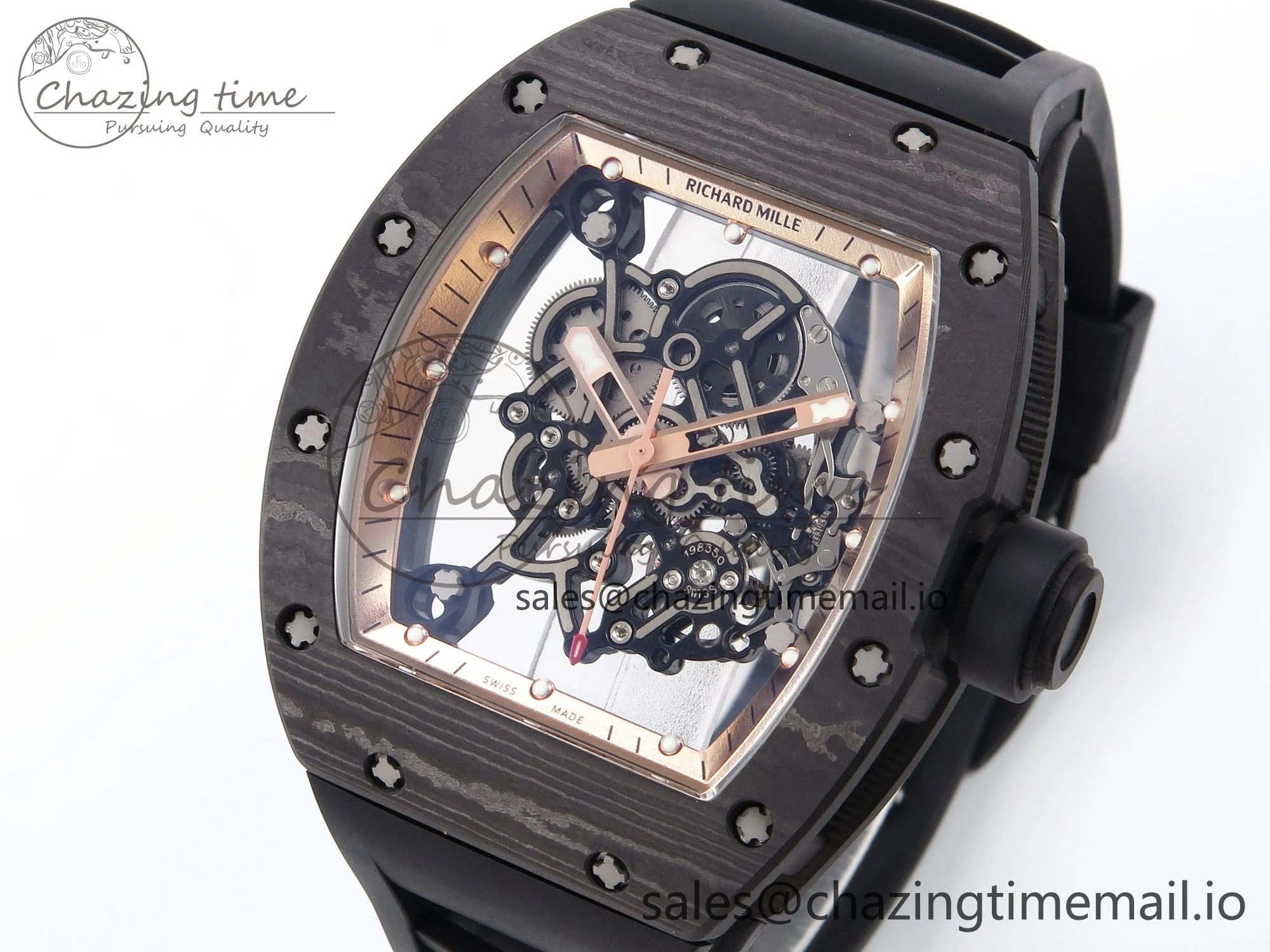 RM055 NTPT YSF 1:1 Best Edition RG Bezel Black Crown on Black Rubber Strap RMUL2 Super Clone