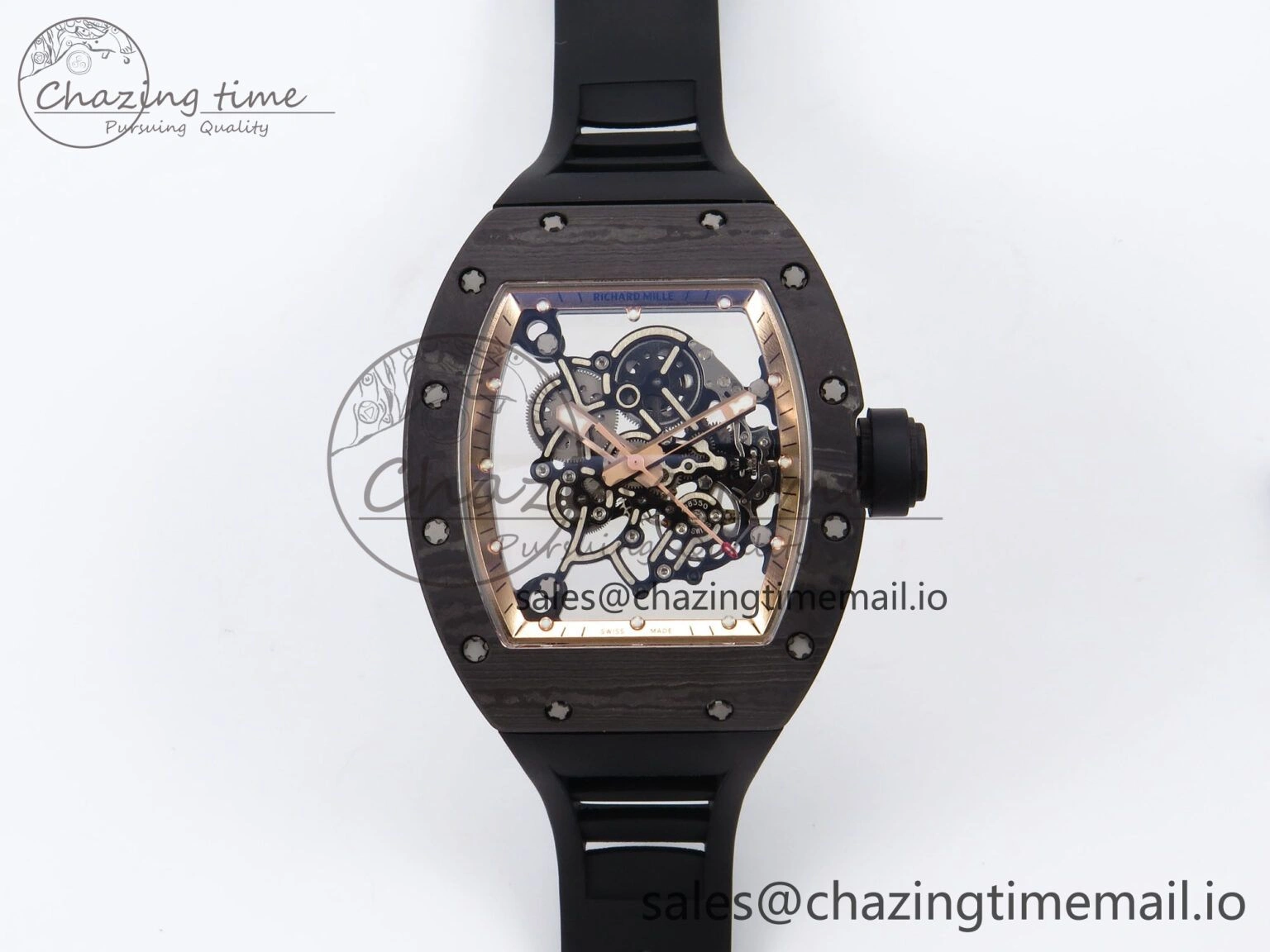 RM055 NTPT YSF 1:1 Best Edition RG Bezel Black Crown on Black Rubber Strap RMUL2 Super Clone