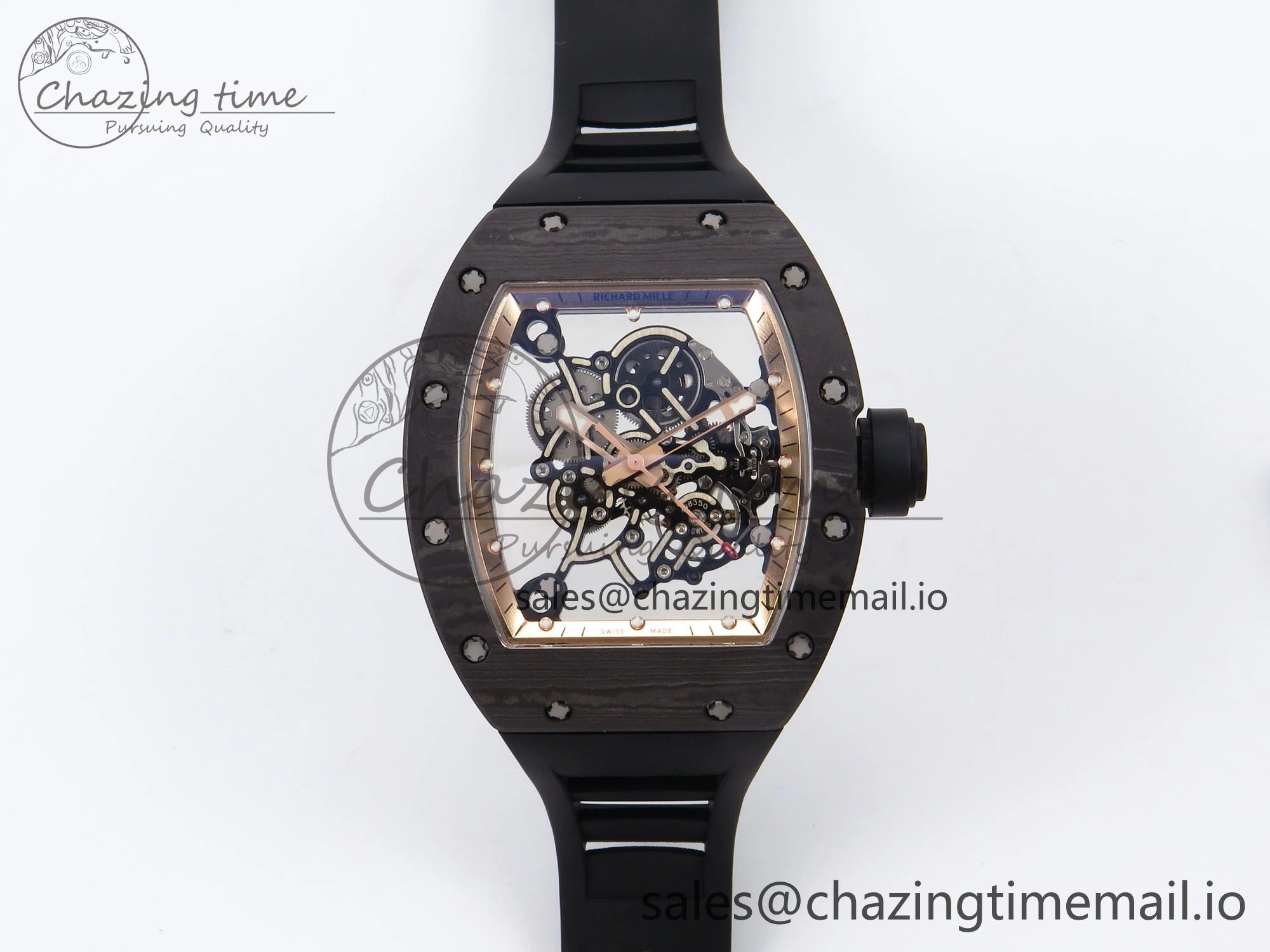 RM055 NTPT YSF 1:1 Best Edition RG Bezel Black Crown on Black Rubber Strap RMUL2 Super Clone