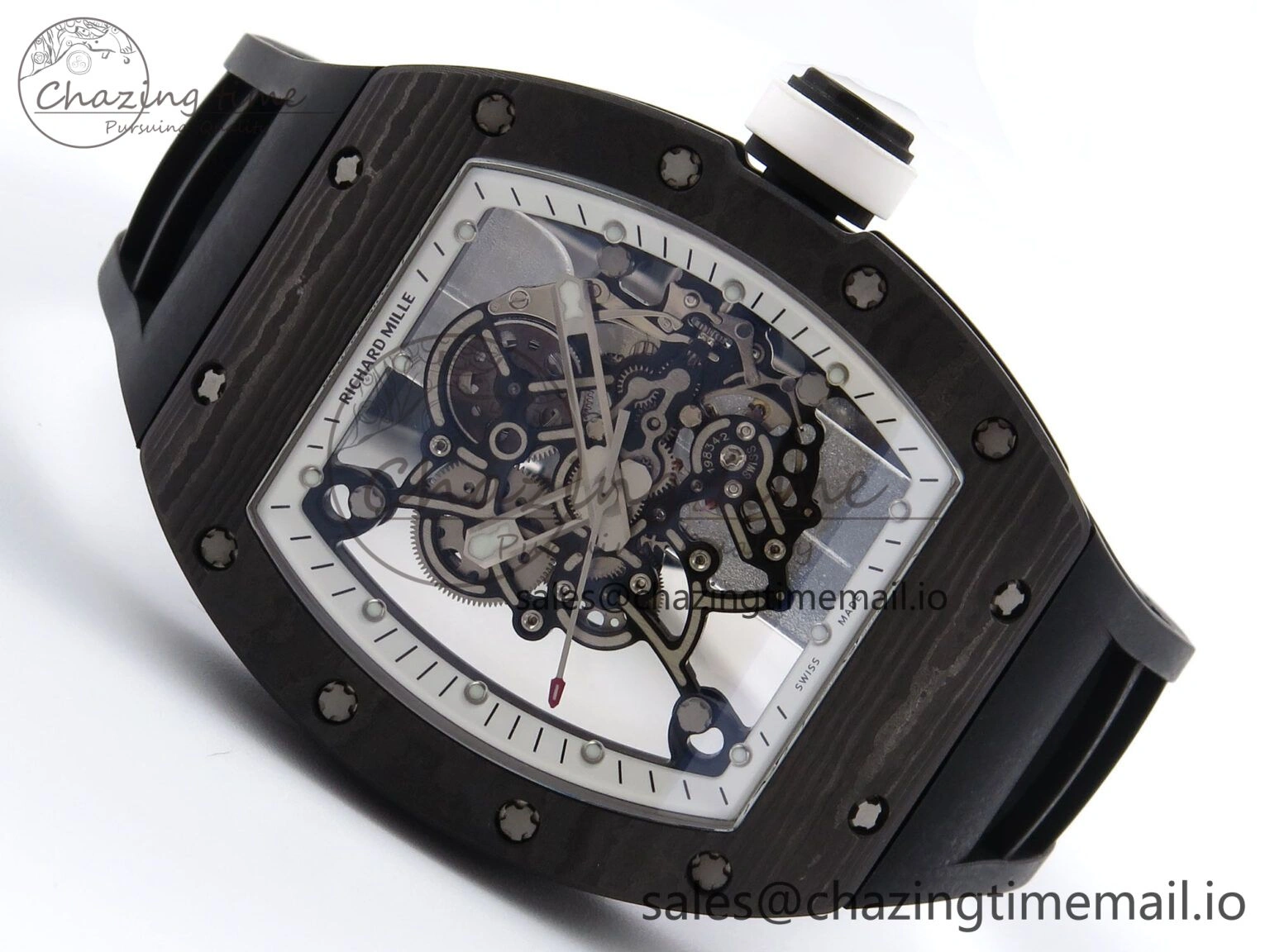 RM055 NTPT YSF 1:1 Best Edition White Bezel White Crown on Black Rubber Strap RMUL2 Super Clone