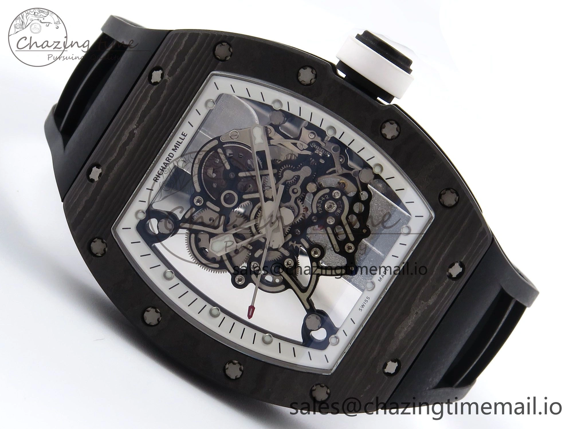RM055 NTPT YSF 1:1 Best Edition White Bezel White Crown on Black Rubber Strap RMUL2 Super Clone