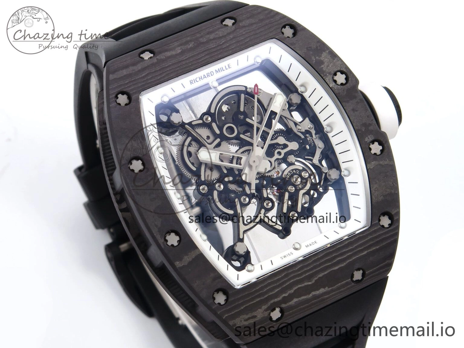 RM055 NTPT YSF 1:1 Best Edition White Bezel White Crown on Black Rubber Strap RMUL2 Super Clone