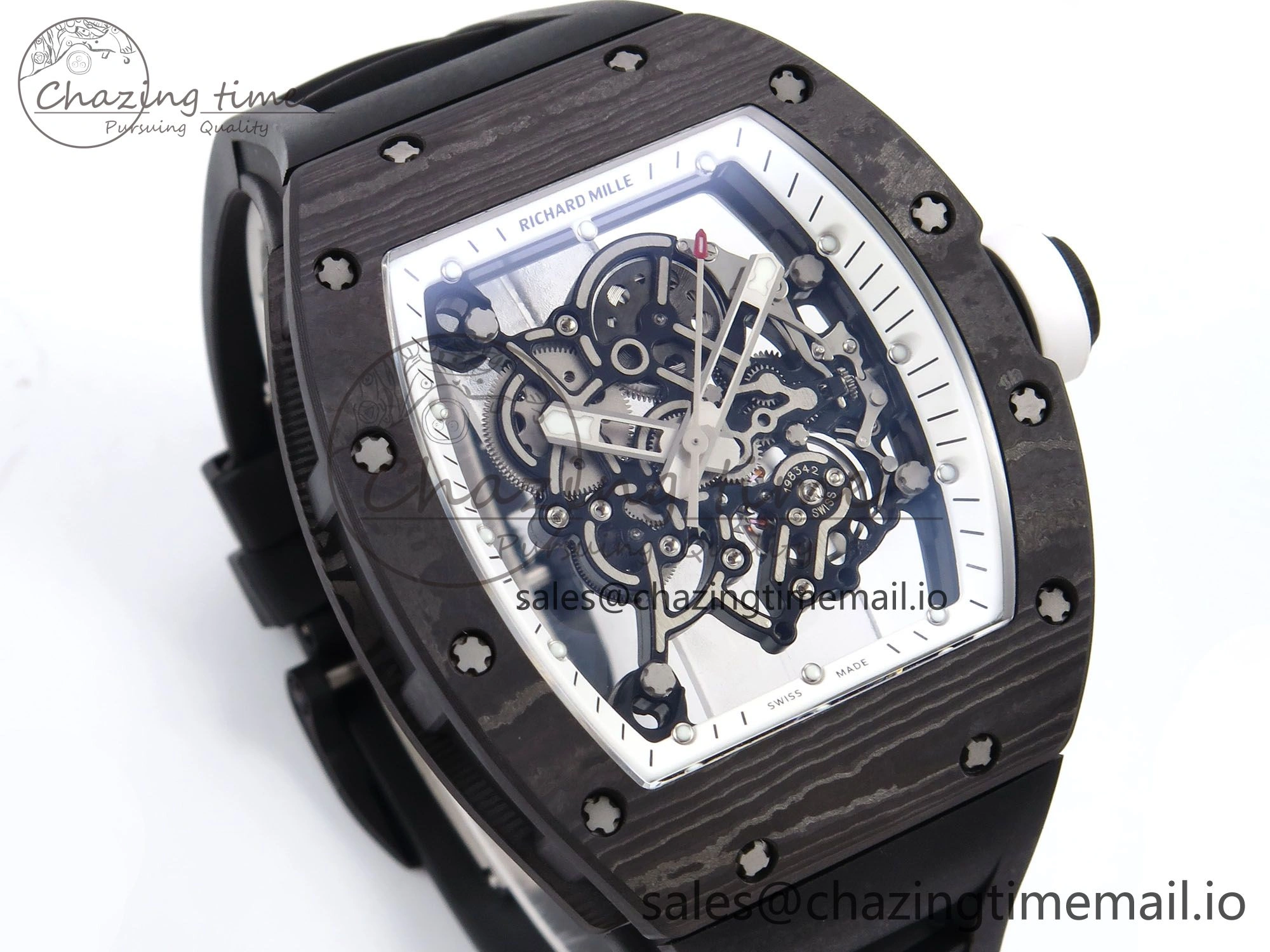 RM055 NTPT YSF 1:1 Best Edition White Bezel White Crown on Black Rubber Strap RMUL2 Super Clone