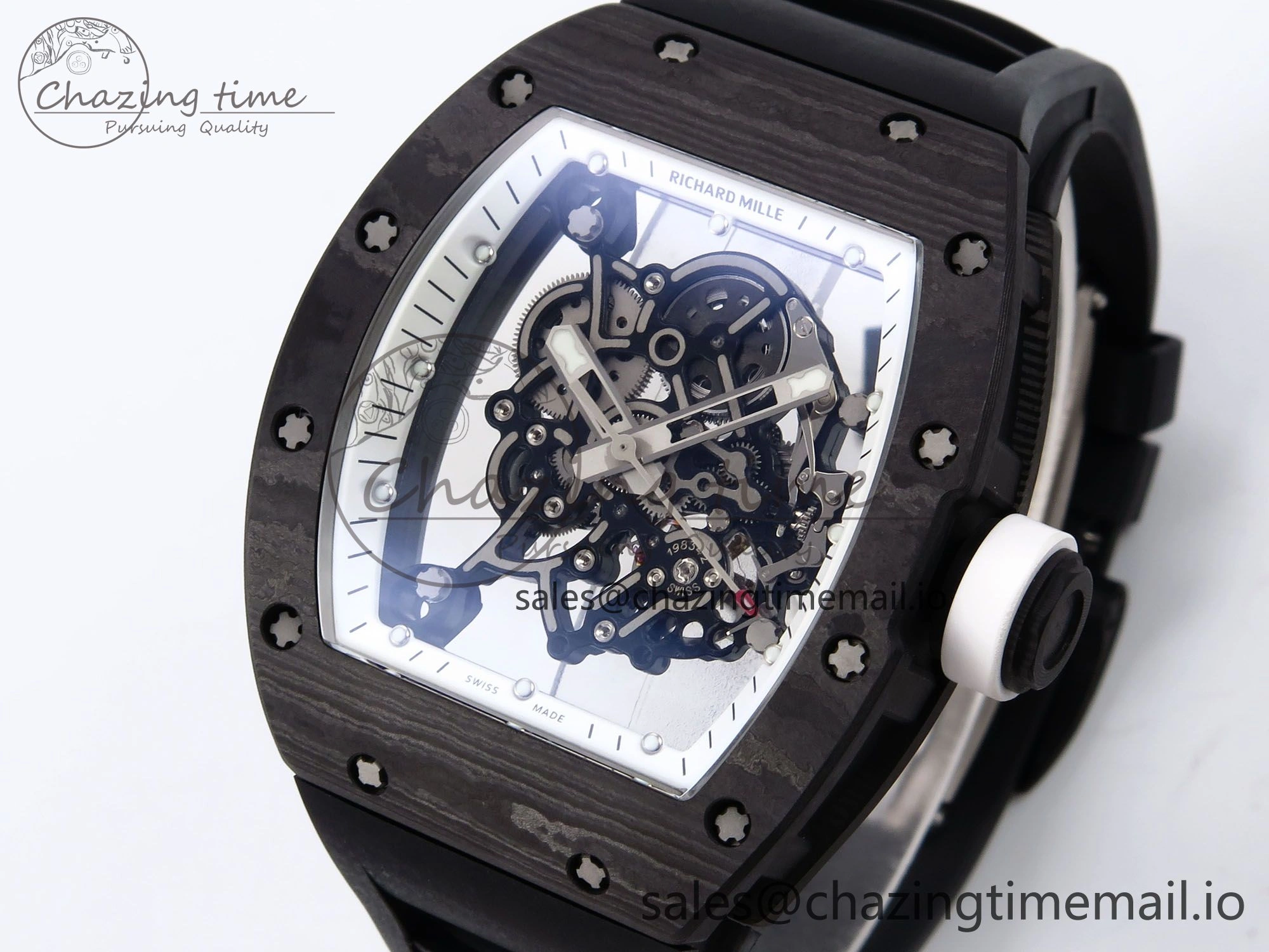 RM055 NTPT YSF 1:1 Best Edition White Bezel White Crown on Black Rubber Strap RMUL2 Super Clone