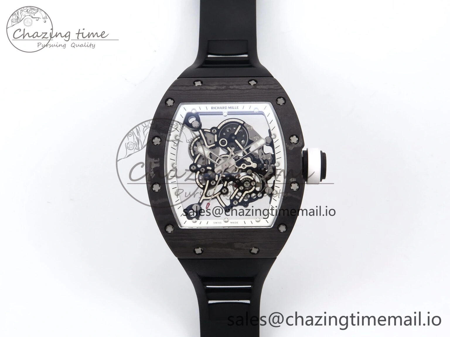 RM055 NTPT YSF 1:1 Best Edition White Bezel White Crown on Black Rubber Strap RMUL2 Super Clone