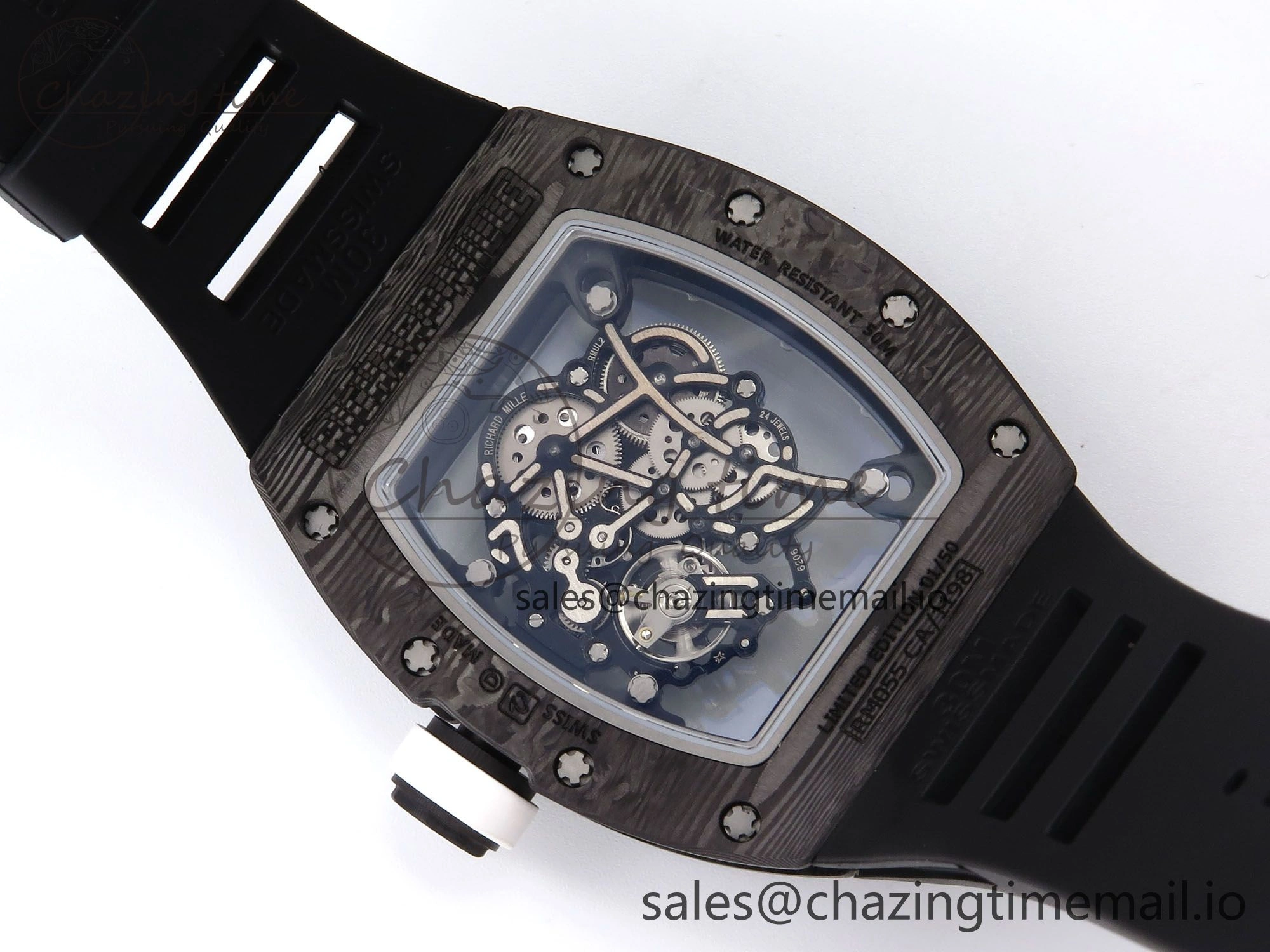 RM055 NTPT YSF 1:1 Best Edition White Bezel White Crown on Black Rubber Strap RMUL2 Super Clone