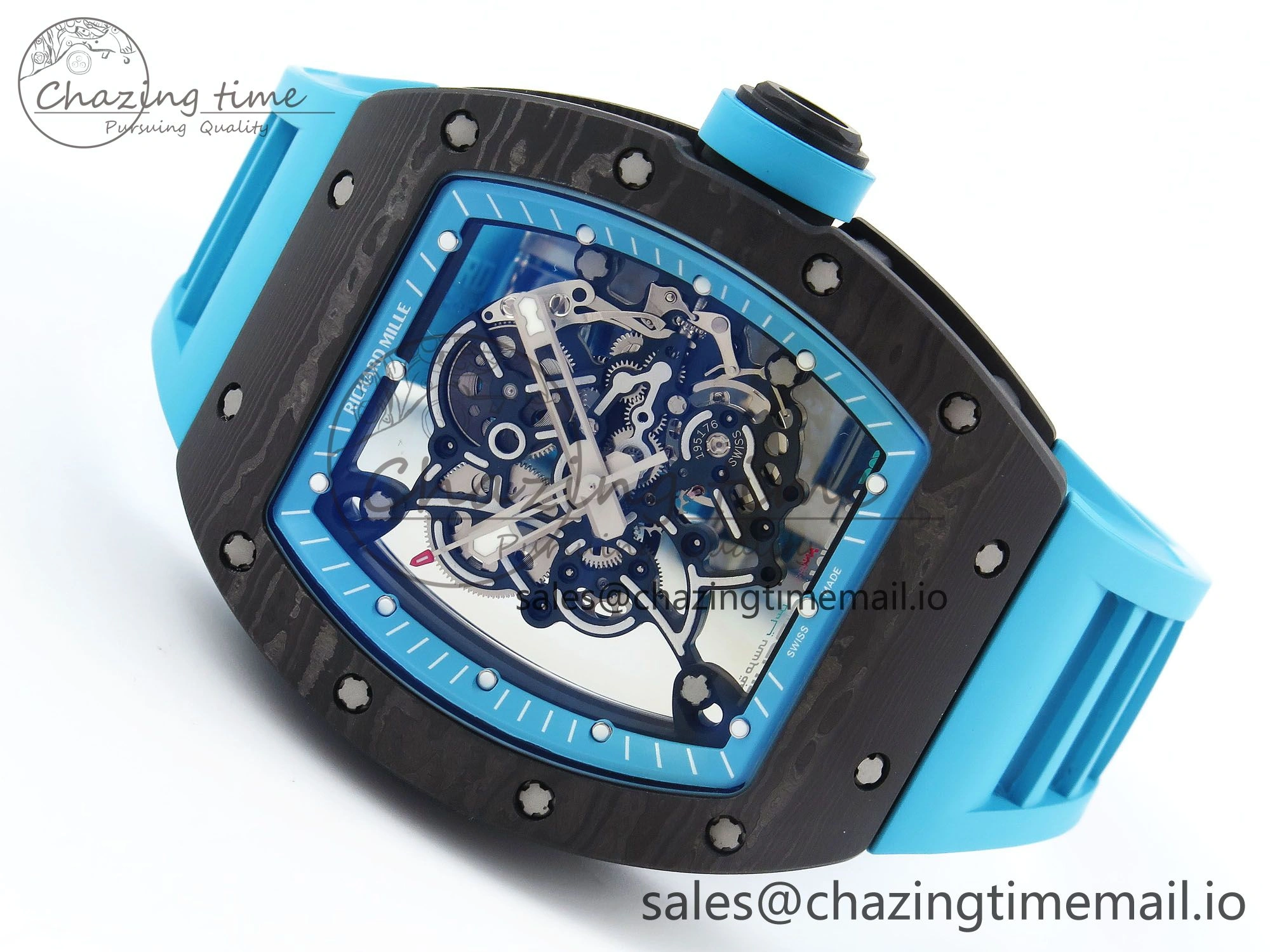 RM055 NTPT ZF 1:1 Best Edition Blue Bezel Blue Crown on Rubber Strap RMUL2 Super Clone