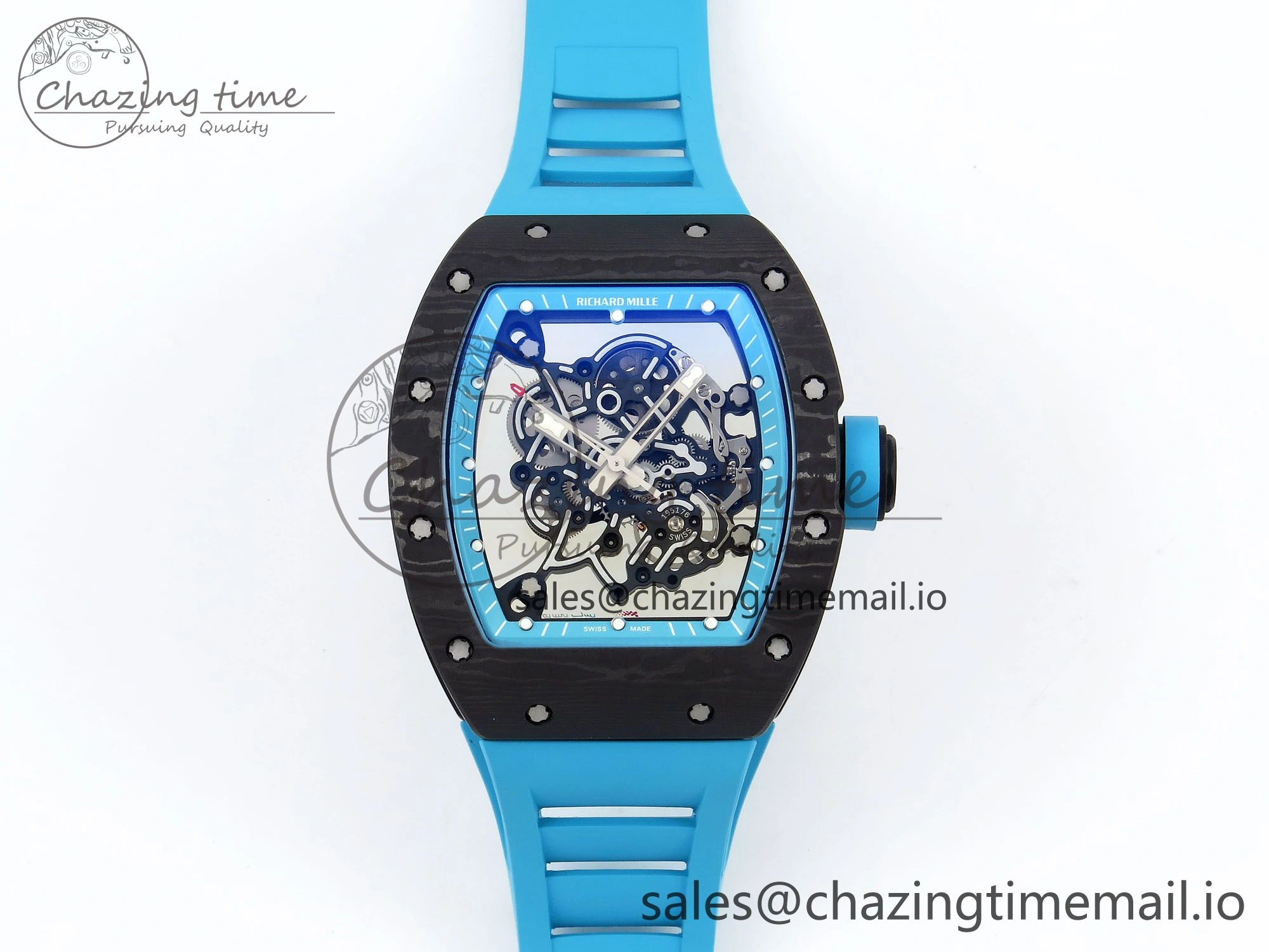 RM055 NTPT ZF 1:1 Best Edition Blue Bezel Blue Crown on Rubber Strap RMUL2 Super Clone