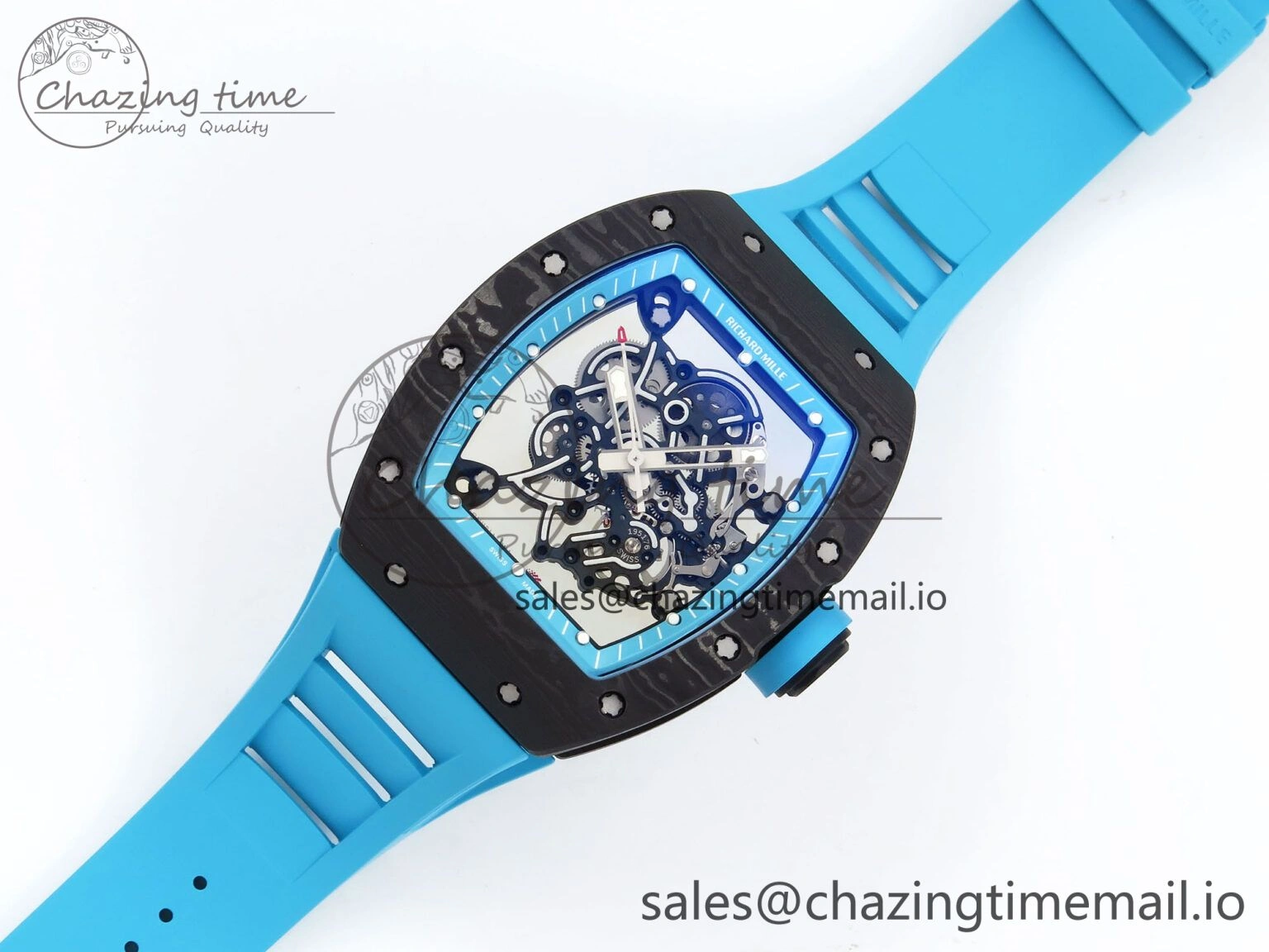 RM055 NTPT ZF 1:1 Best Edition Blue Bezel Blue Crown on Rubber Strap RMUL2 Super Clone