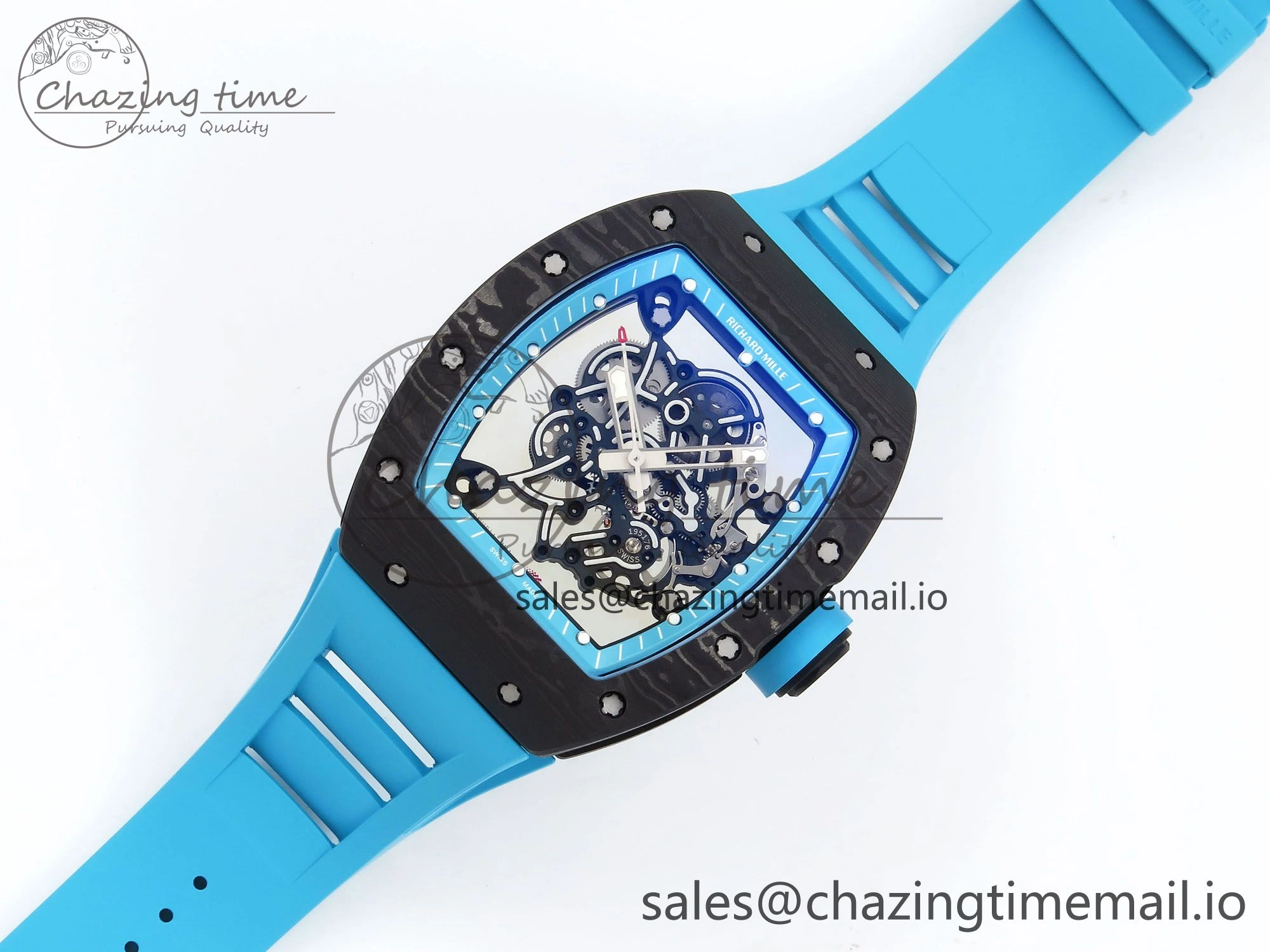 RM055 NTPT ZF 1:1 Best Edition Blue Bezel Blue Crown on Rubber Strap RMUL2 Super Clone