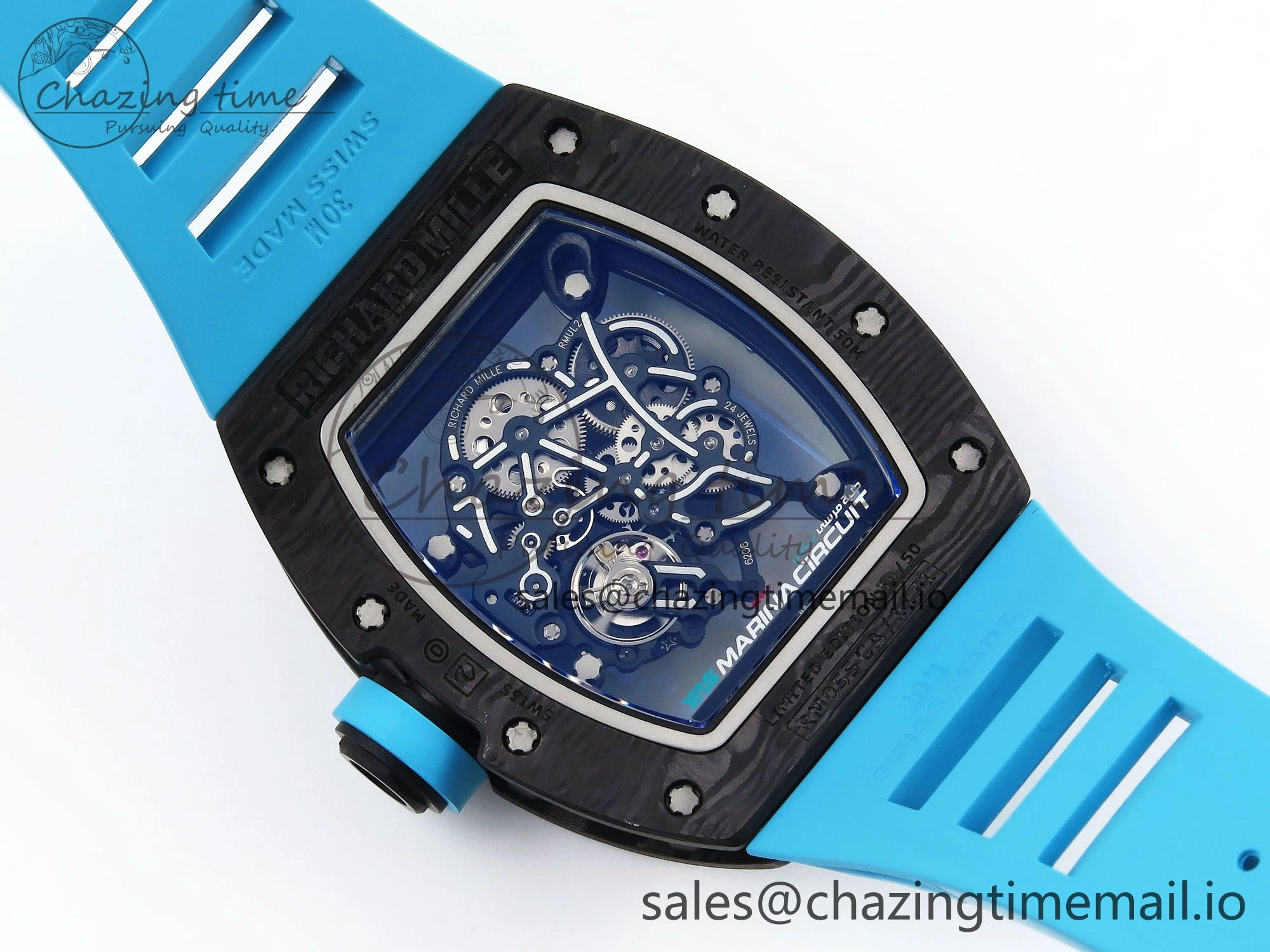 RM055 NTPT ZF 1:1 Best Edition Blue Bezel Blue Crown on Rubber Strap RMUL2 Super Clone