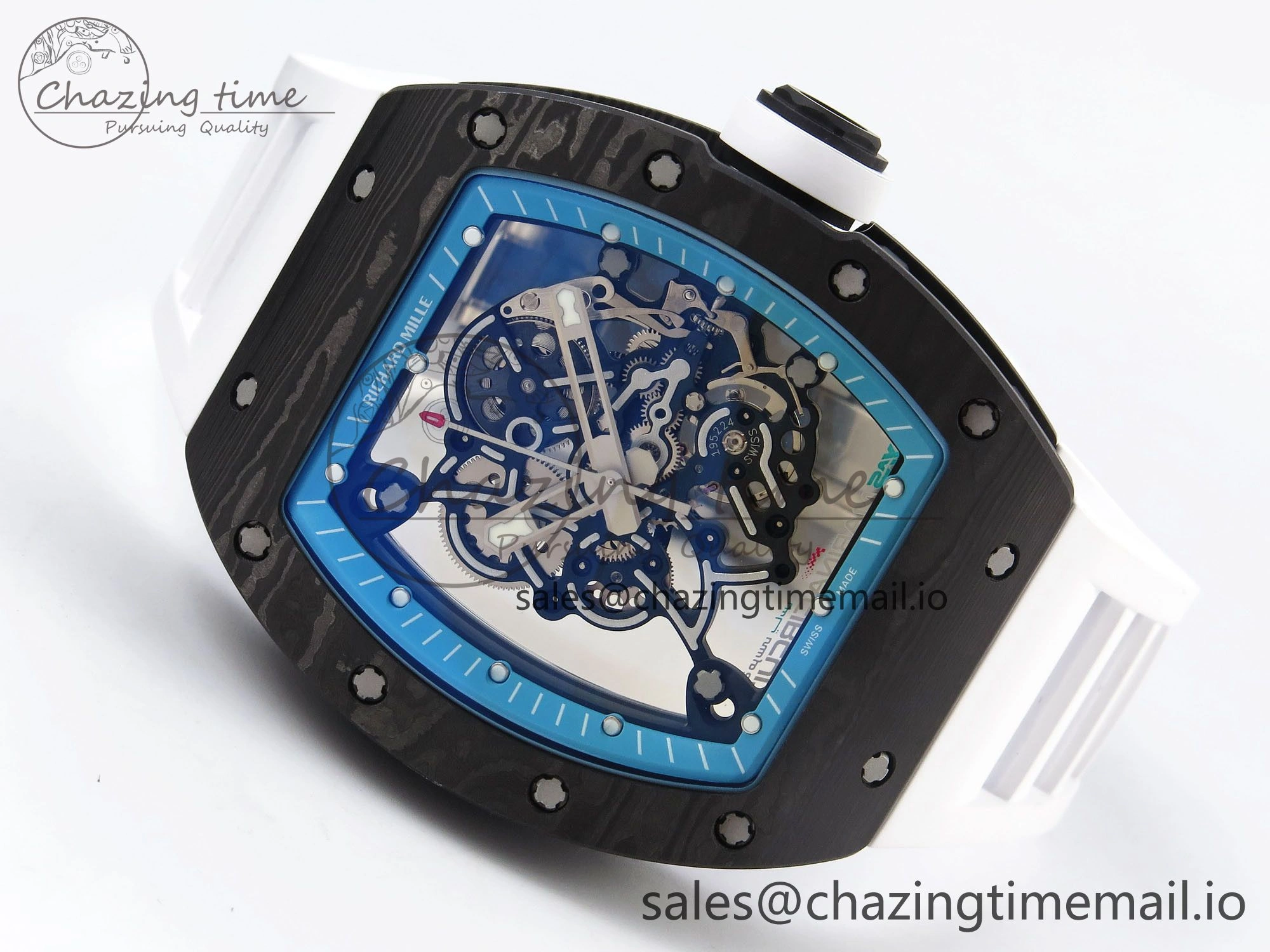 RM055 NTPT ZF 1:1 Best Edition Blue Bezel White Crown on Rubber Strap RMUL2 Super Clone