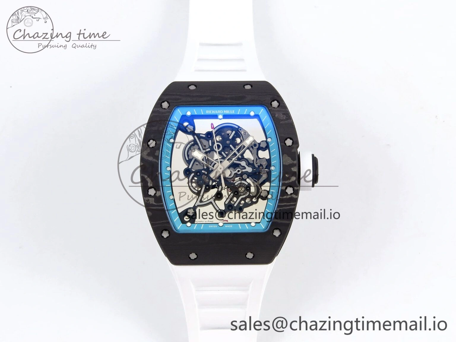 RM055 NTPT ZF 1:1 Best Edition Blue Bezel White Crown on Rubber Strap RMUL2 Super Clone