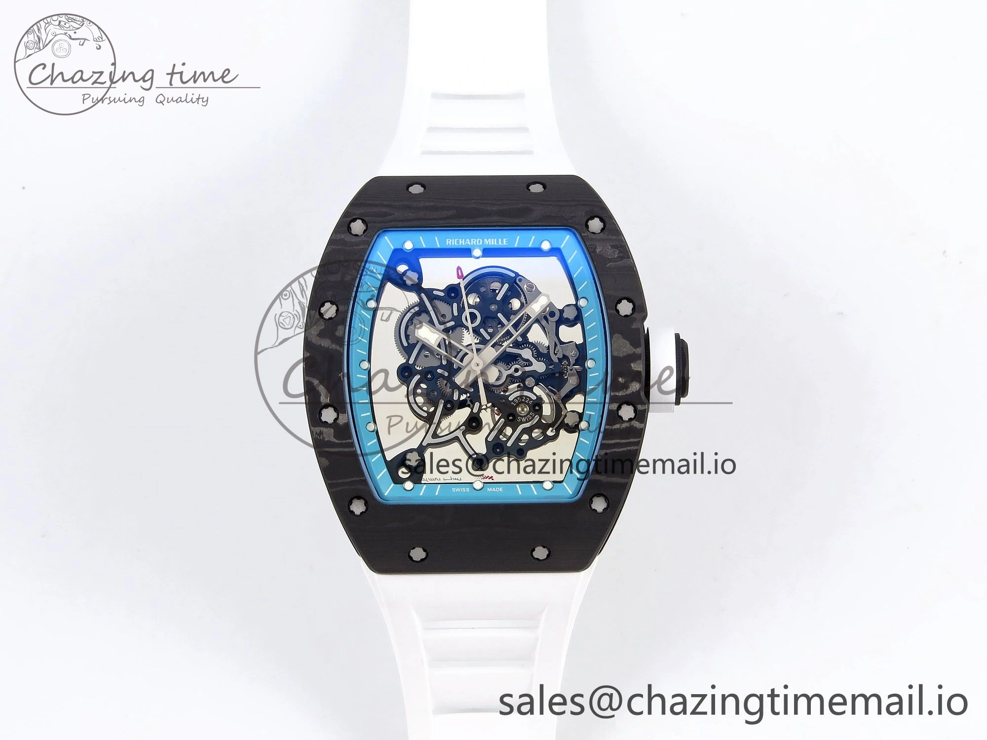 RM055 NTPT ZF 1:1 Best Edition Blue Bezel White Crown on Rubber Strap RMUL2 Super Clone