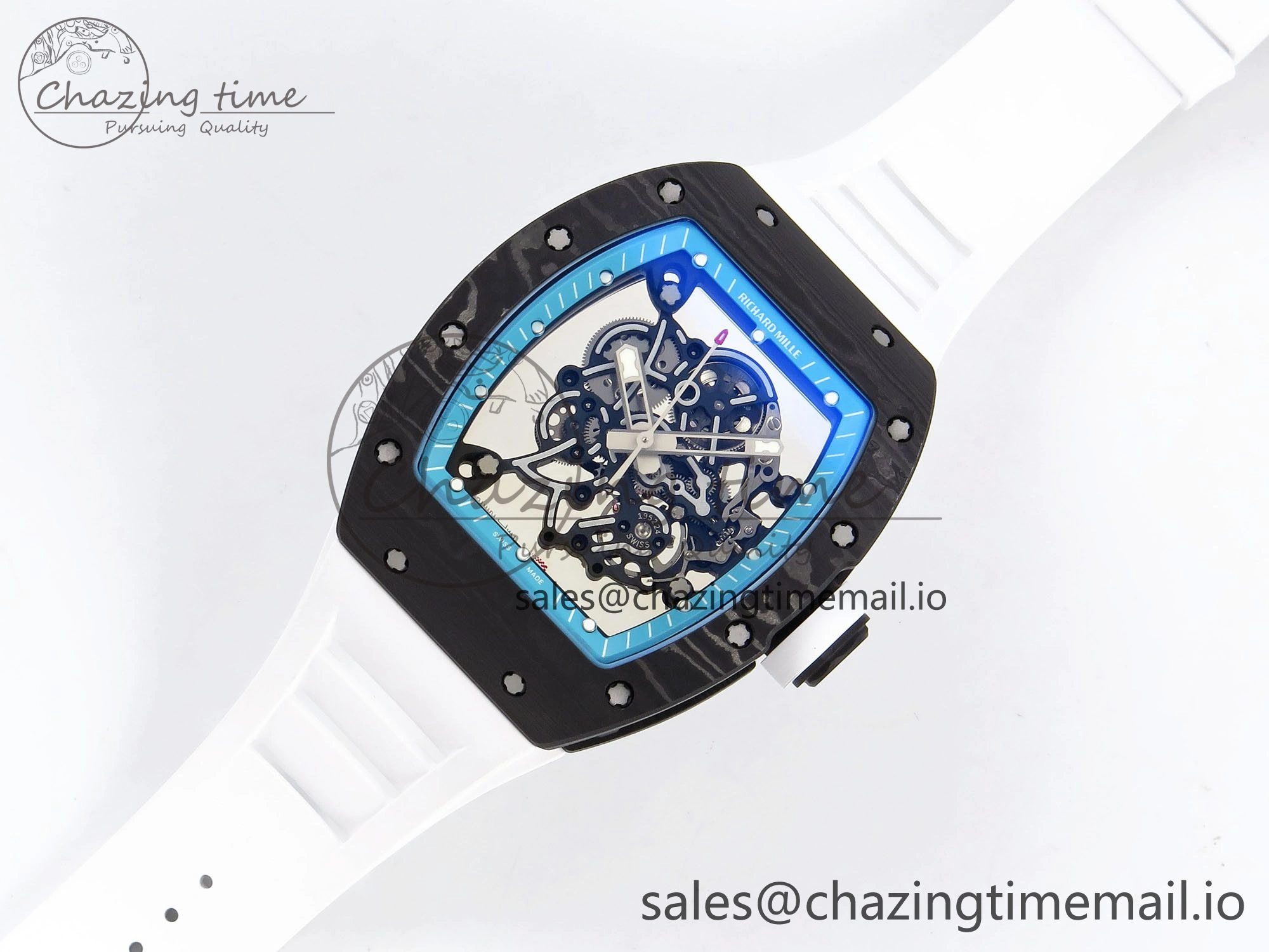 RM055 NTPT ZF 1:1 Best Edition Blue Bezel White Crown on Rubber Strap RMUL2 Super Clone