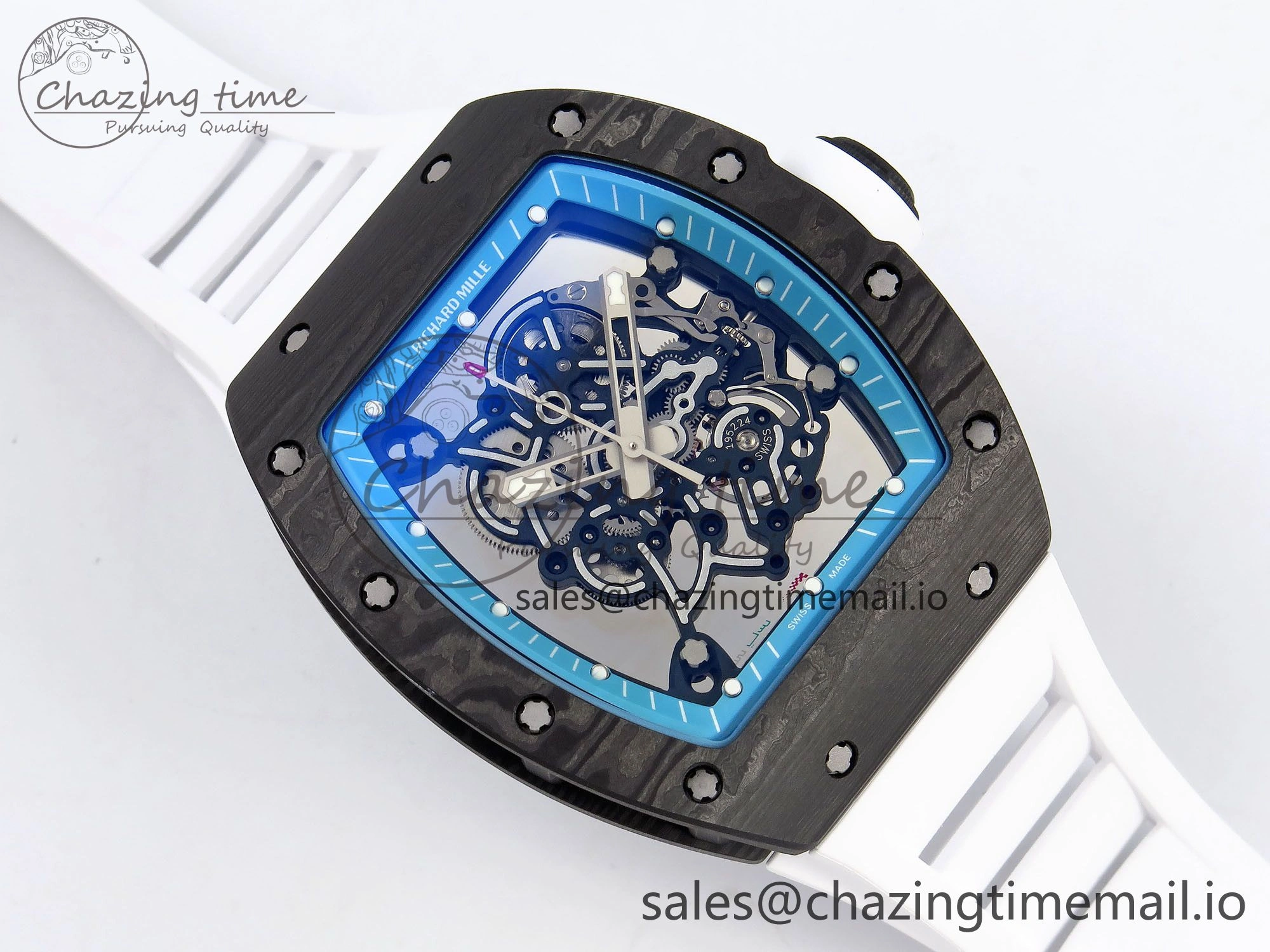 RM055 NTPT ZF 1:1 Best Edition Blue Bezel White Crown on Rubber Strap RMUL2 Super Clone