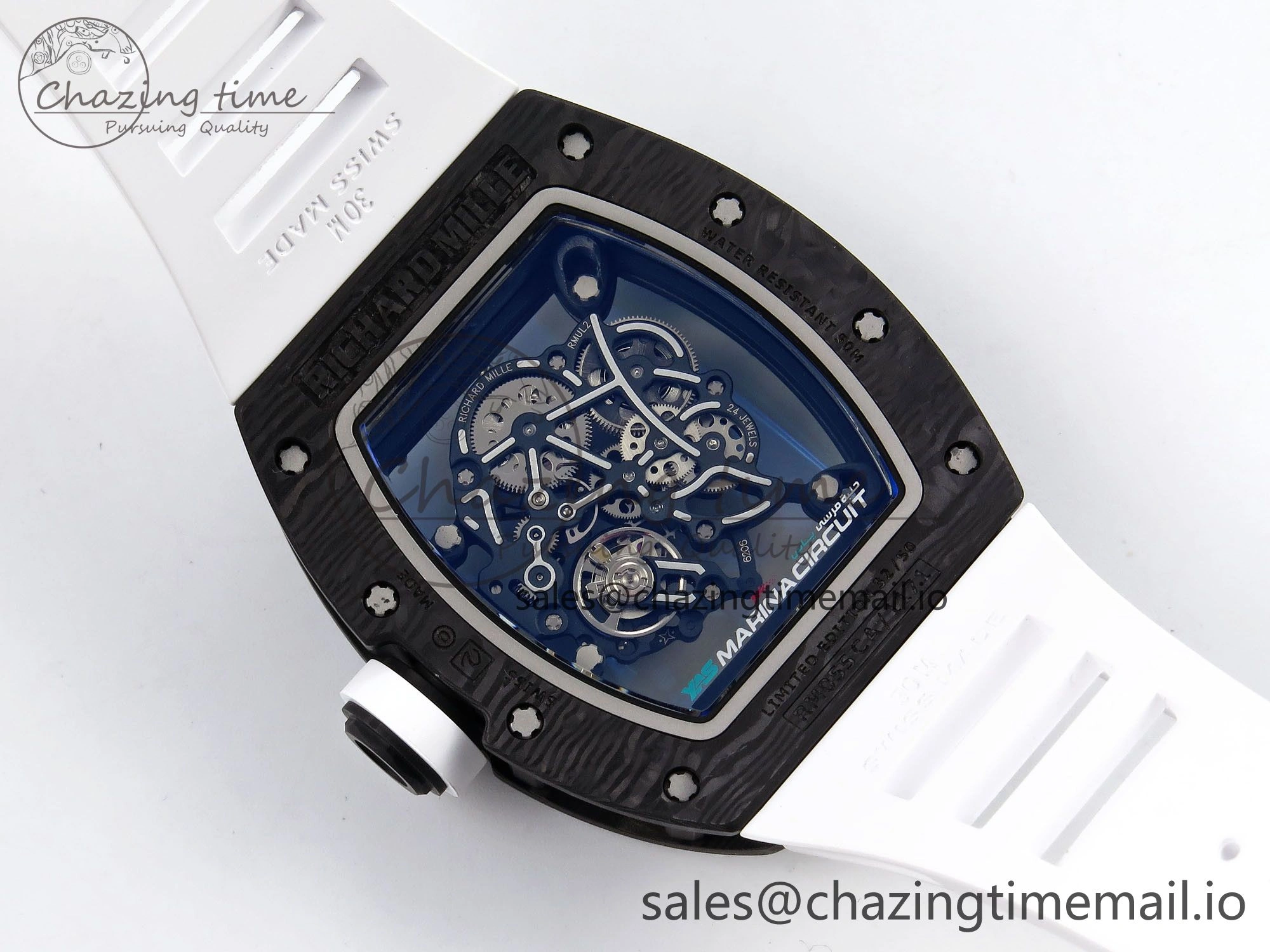 RM055 NTPT ZF 1:1 Best Edition Blue Bezel White Crown on Rubber Strap RMUL2 Super Clone