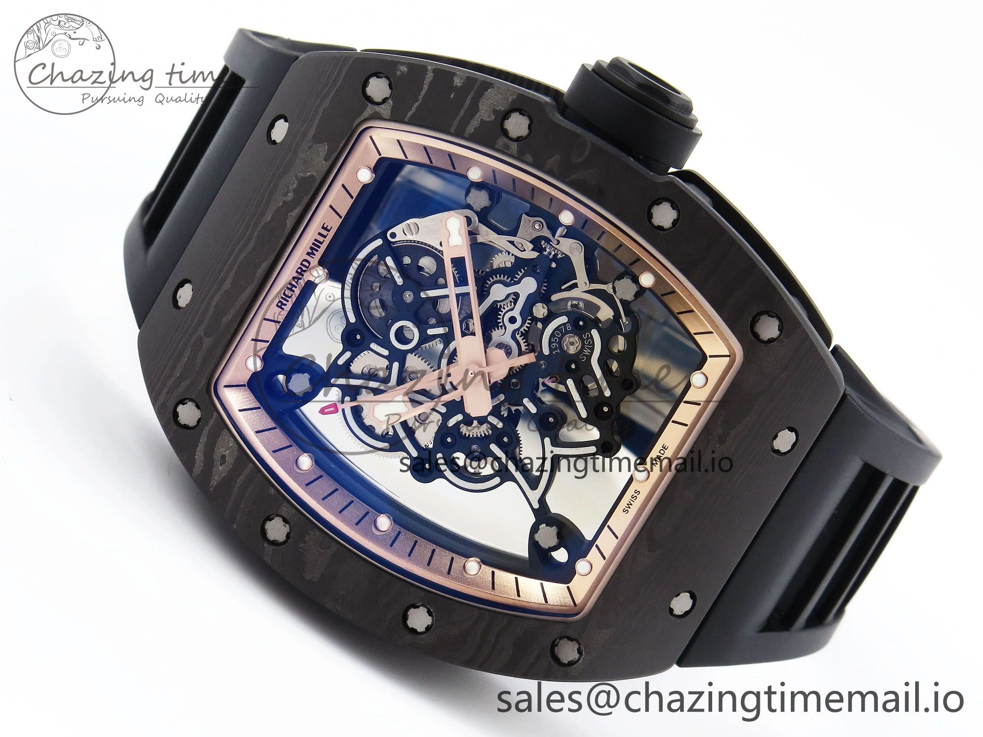 RM055 NTPT ZF 1:1 Best Edition Gold Bezel Black Crown on Rubber Strap RMUL2 Super Clone