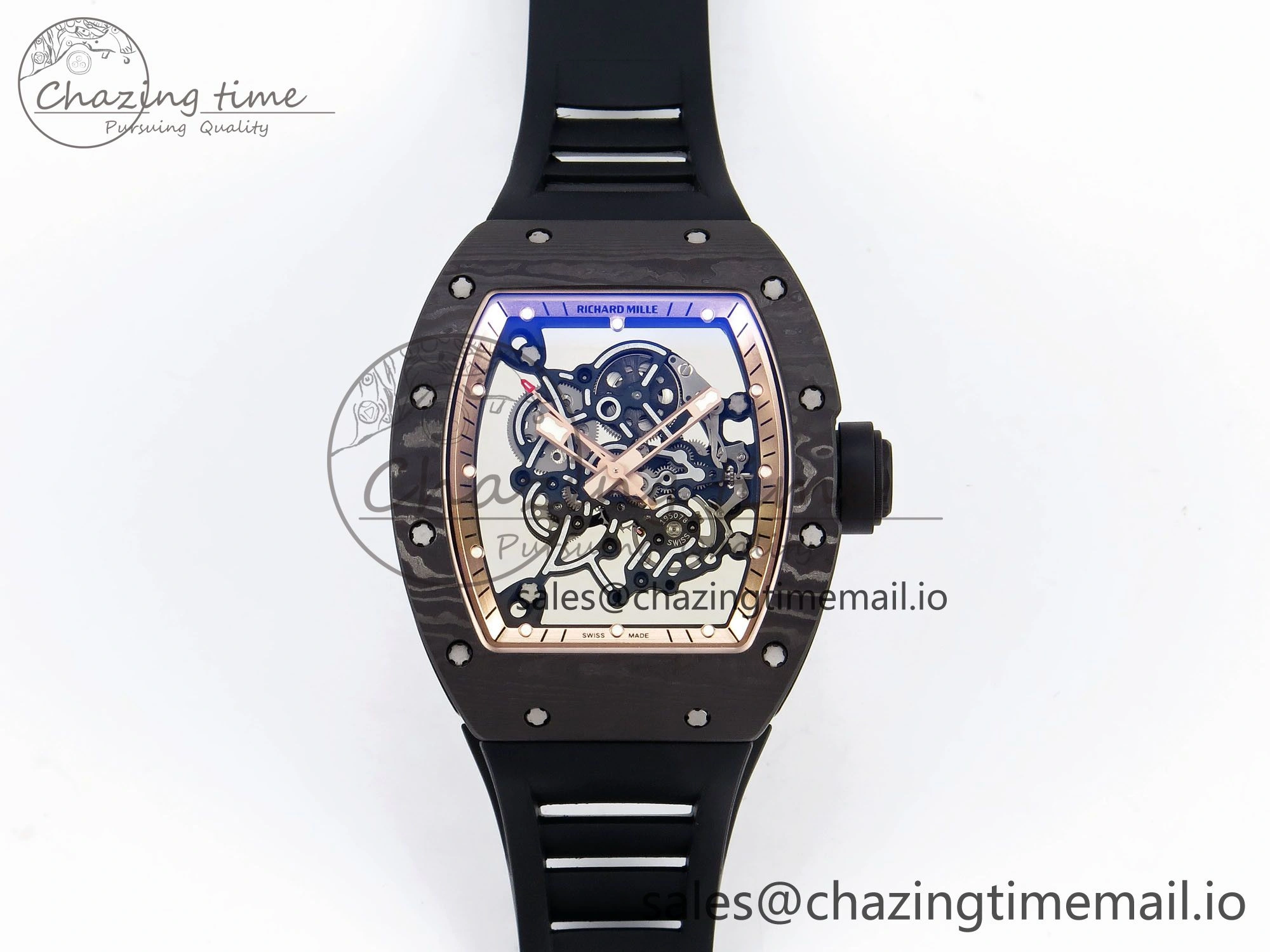 RM055 NTPT ZF 1:1 Best Edition Gold Bezel Black Crown on Rubber Strap RMUL2 Super Clone