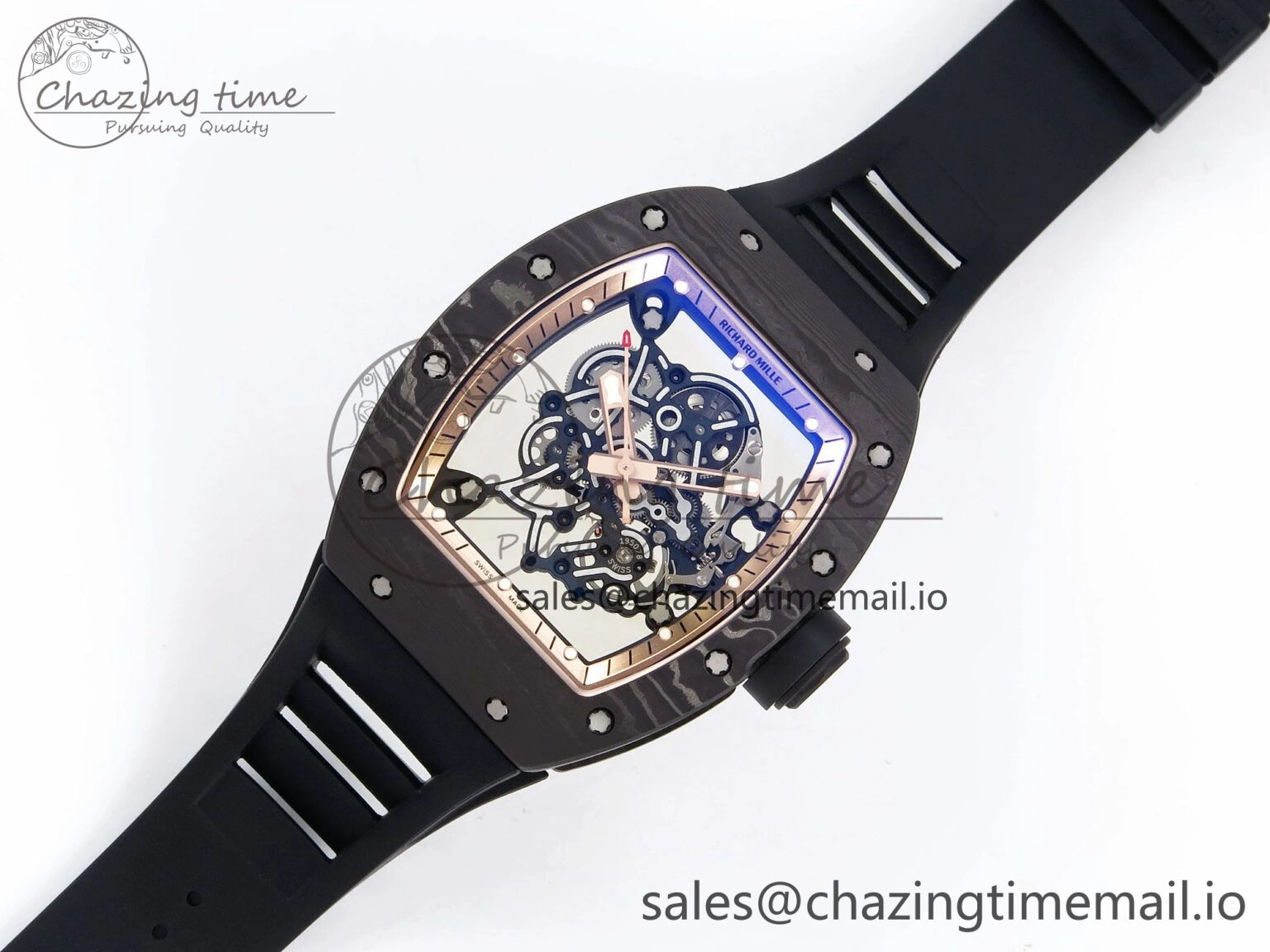 RM055 NTPT ZF 1:1 Best Edition Gold Bezel Black Crown on Rubber Strap RMUL2 Super Clone