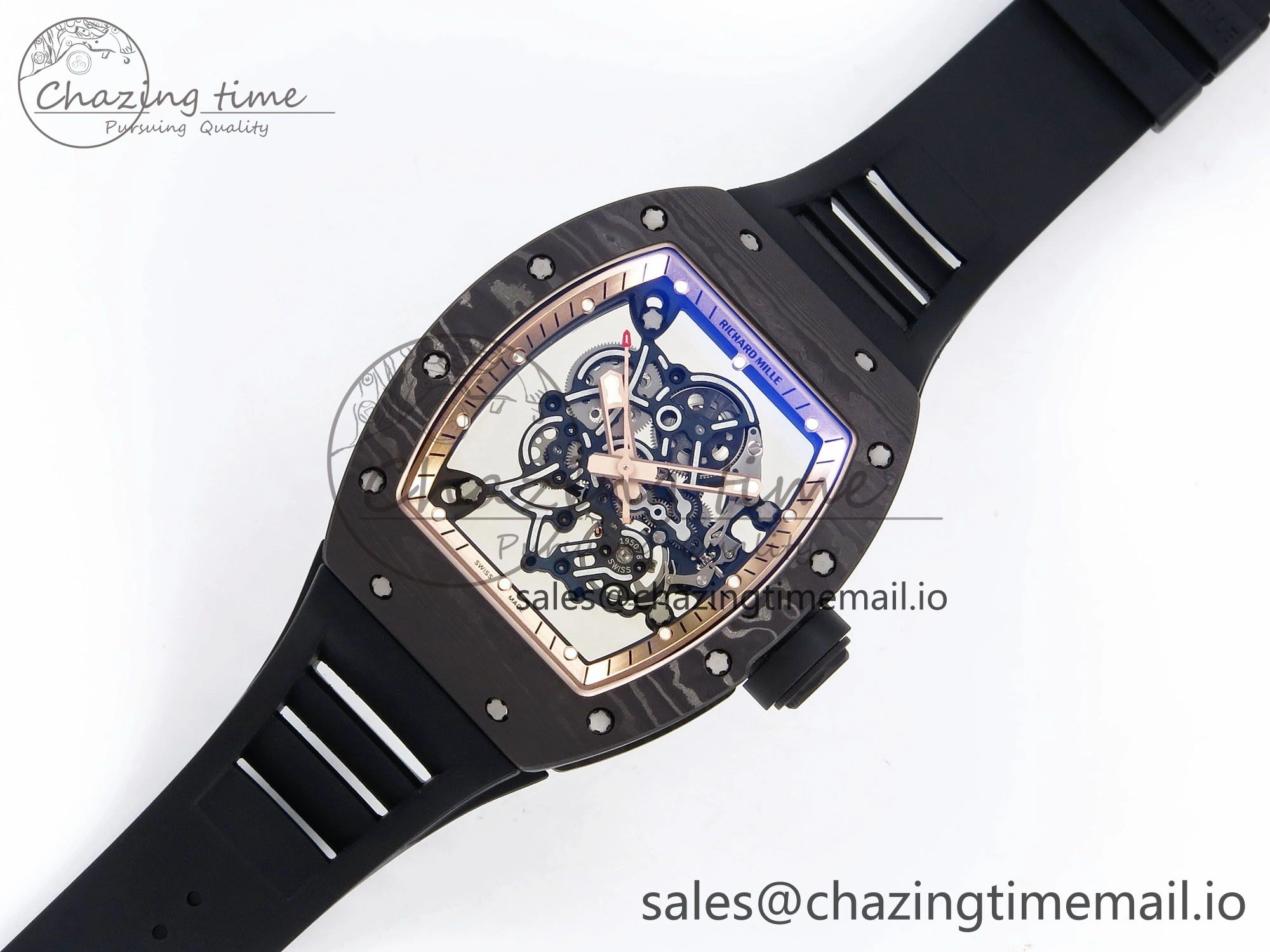 RM055 NTPT ZF 1:1 Best Edition Gold Bezel Black Crown on Rubber Strap RMUL2 Super Clone