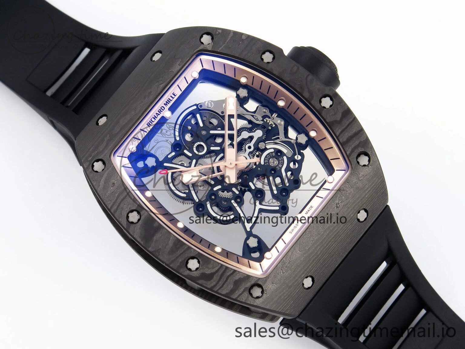 RM055 NTPT ZF 1:1 Best Edition Gold Bezel Black Crown on Rubber Strap RMUL2 Super Clone