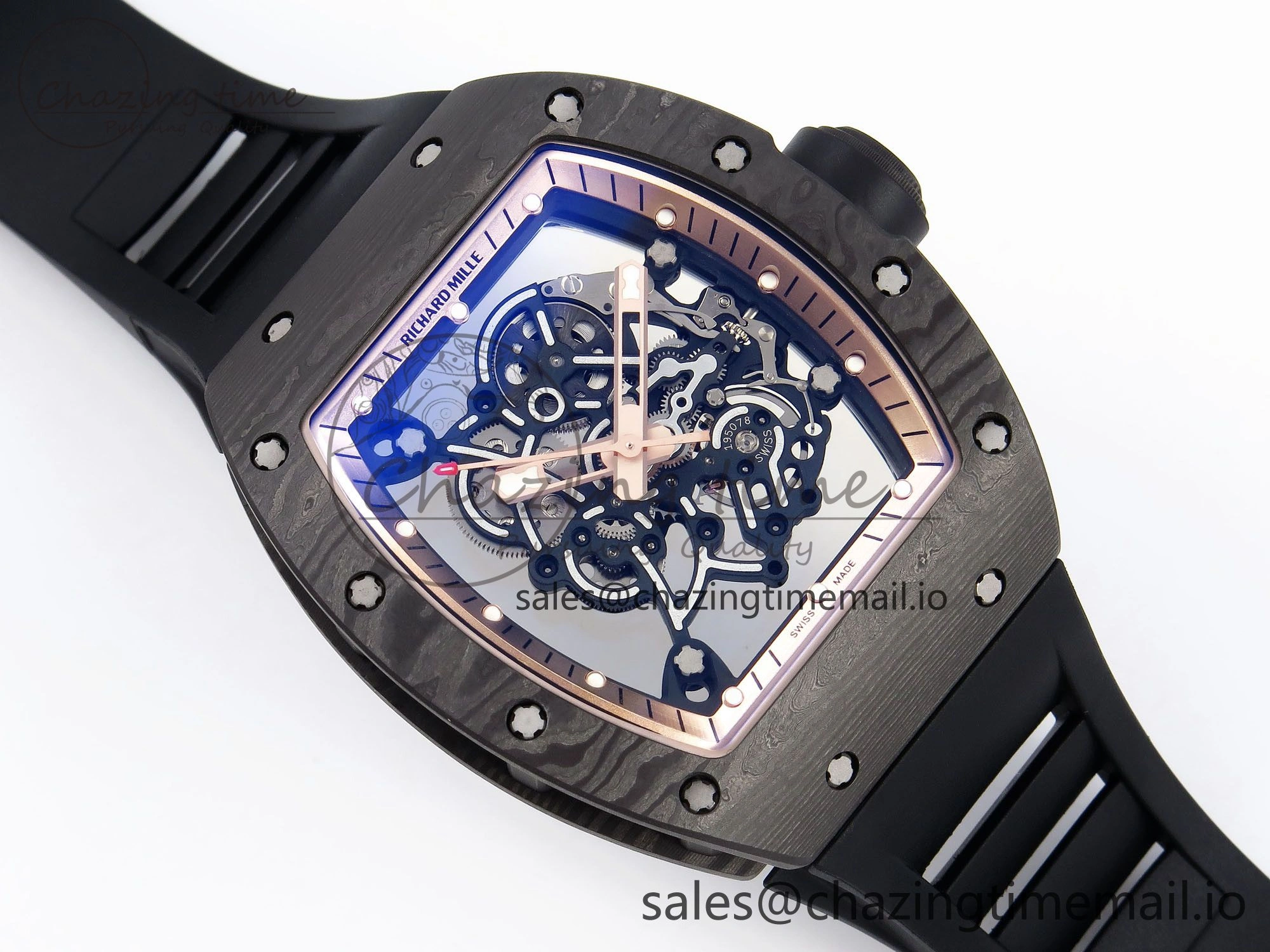 RM055 NTPT ZF 1:1 Best Edition Gold Bezel Black Crown on Rubber Strap RMUL2 Super Clone