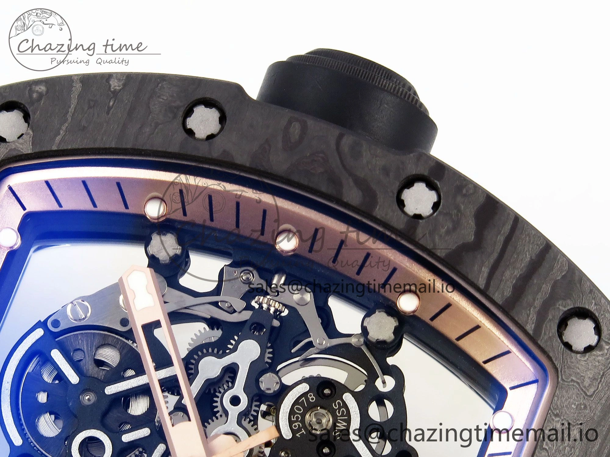 RM055 NTPT ZF 1:1 Best Edition Gold Bezel Black Crown on Rubber Strap RMUL2 Super Clone
