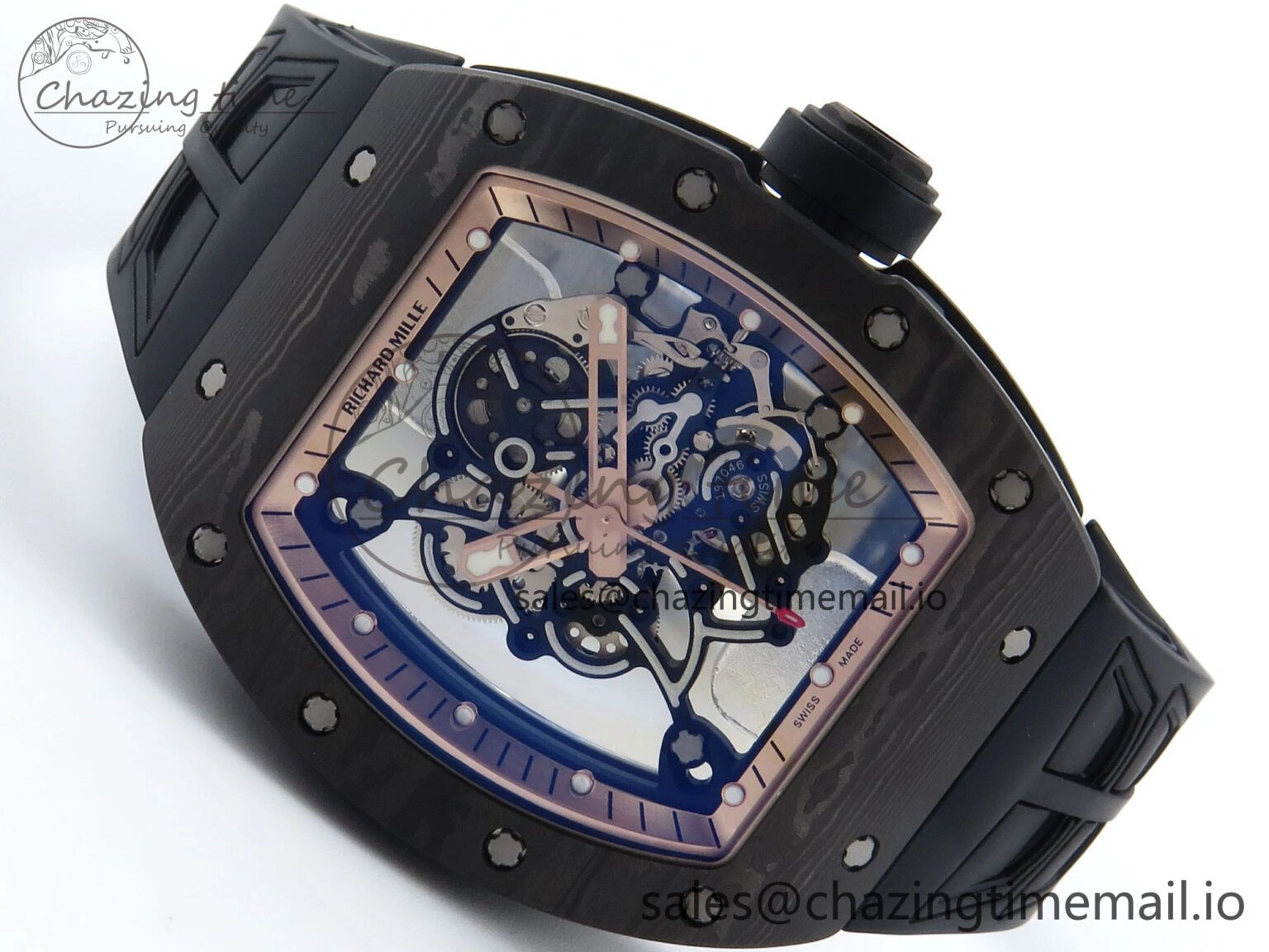 RM055 NTPT ZF 1:1 Best Edition RG Bezel Black Crown on Shark Rubber Strap RMUL2 Super Clone