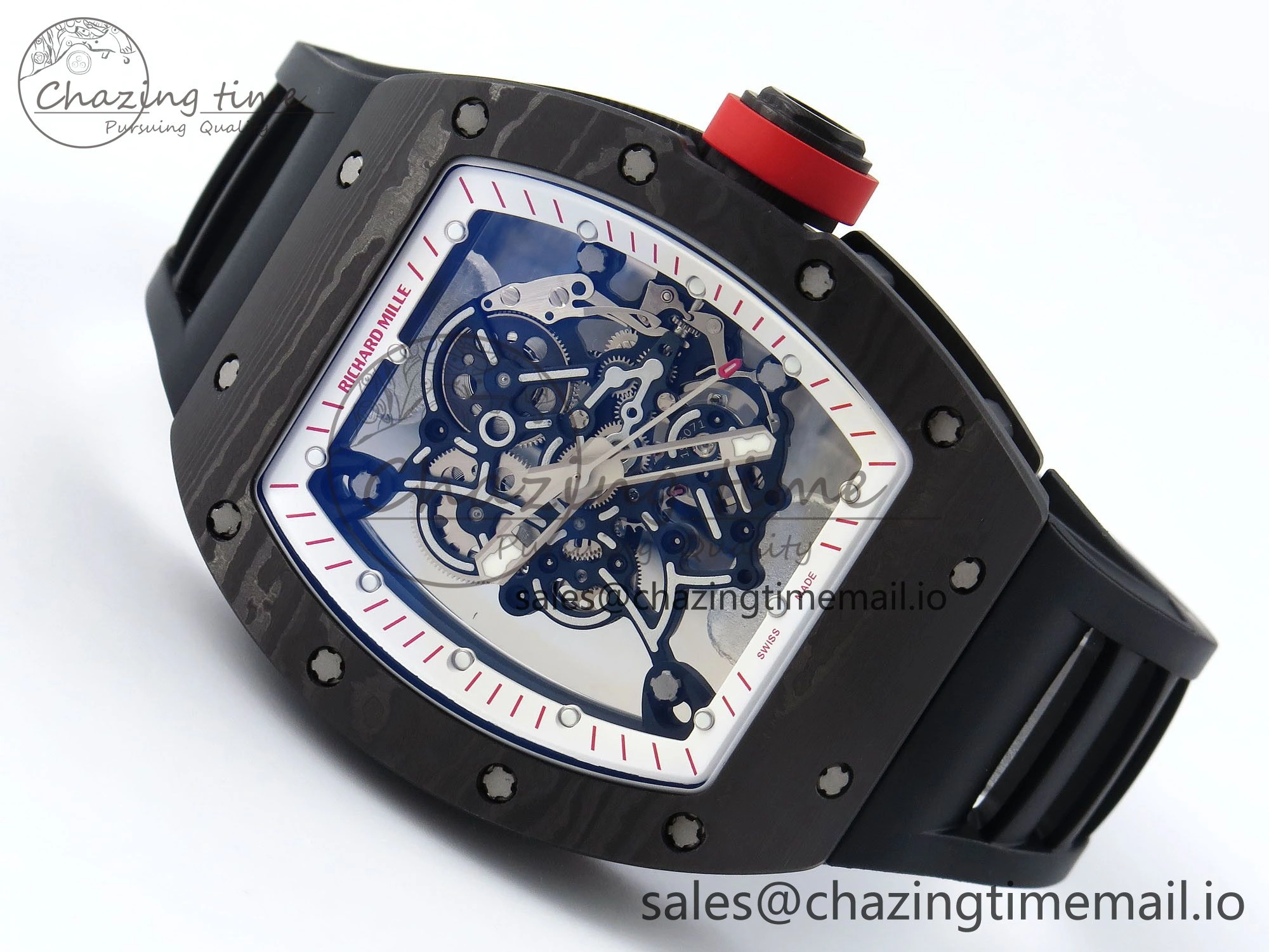 RM055 NTPT ZF 1:1 Best Edition White Bezel Red Crown on Black Rubber Strap RMUL2 Super Clone