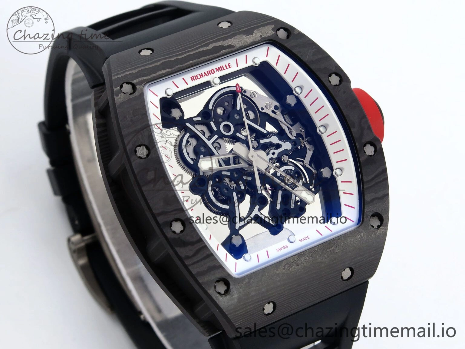 RM055 NTPT ZF 1:1 Best Edition White Bezel Red Crown on Black Rubber Strap RMUL2 Super Clone